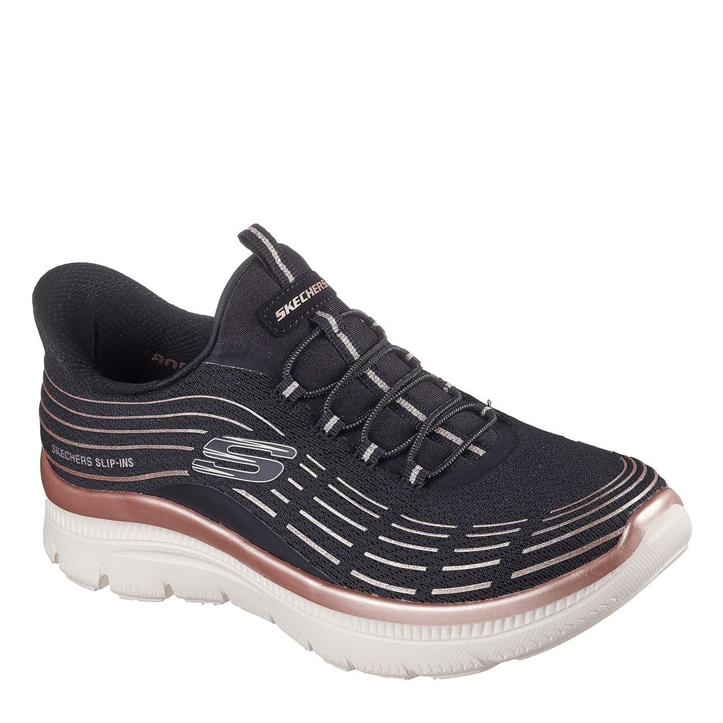 Skechers Womens Mesh Bungee Glitter 3d Print Integr Slip On Trainers