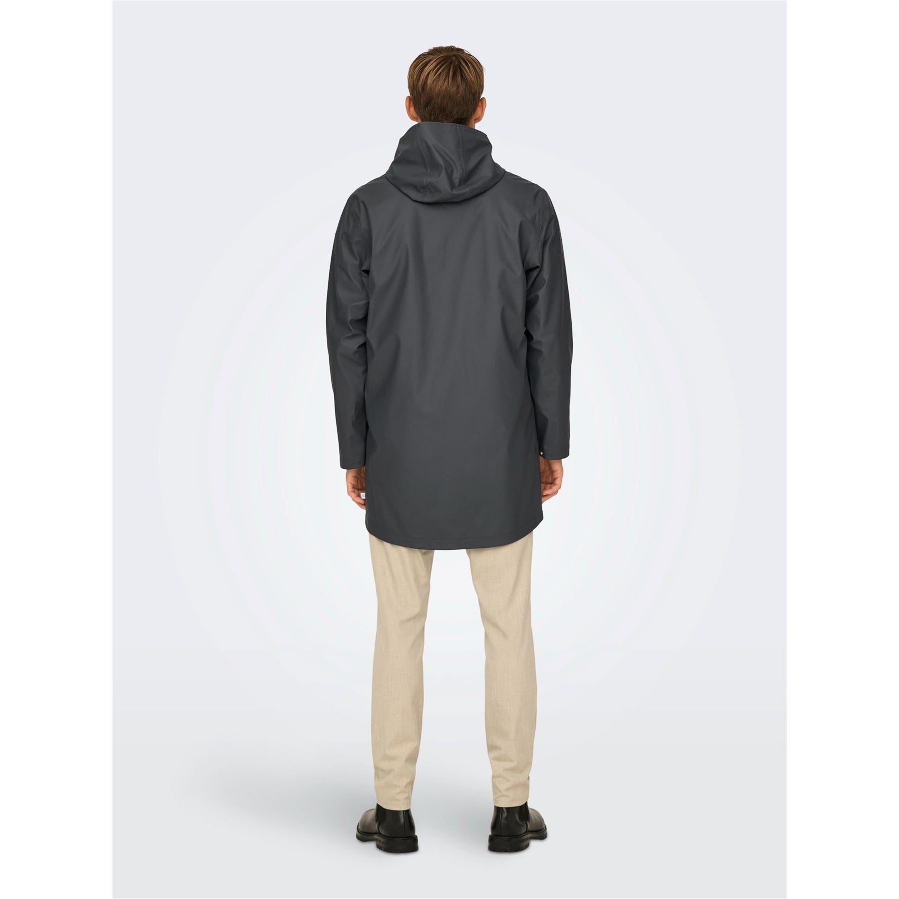Only Solid Patterned Hooded Snap Button Rain Coat