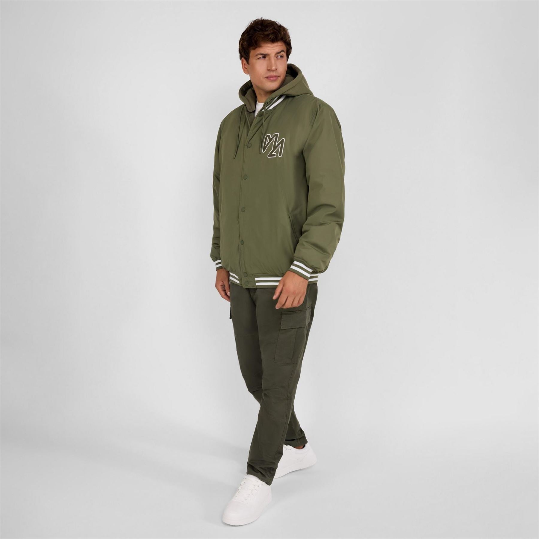 Minoti Baseball Style Jacket Detachable Hood Khaki