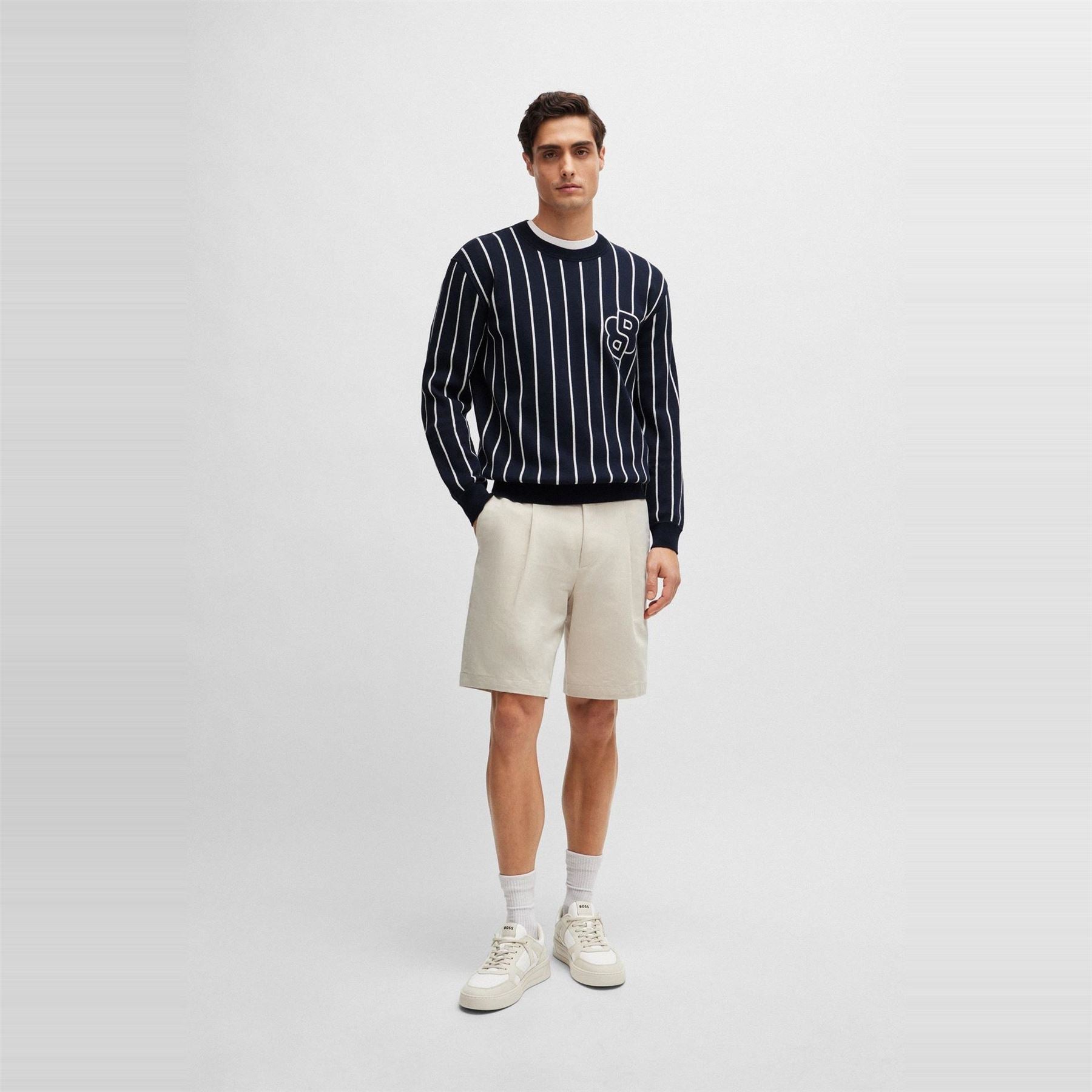 Boss Crew Neck Ribbed Collar Long Sleeve Sweater