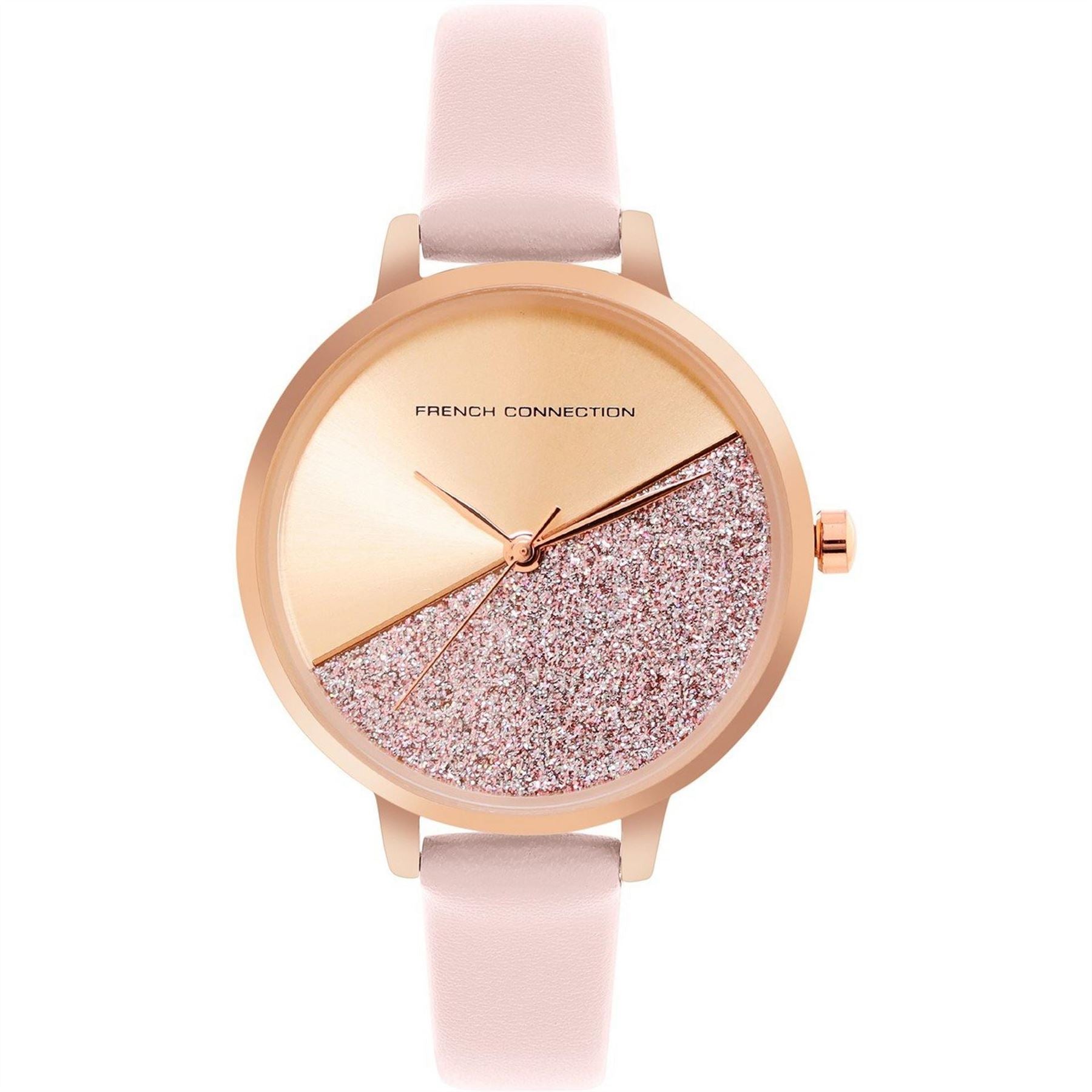 French Connection Connection Rose Case Round Shape Pink Strap Quartz Watch