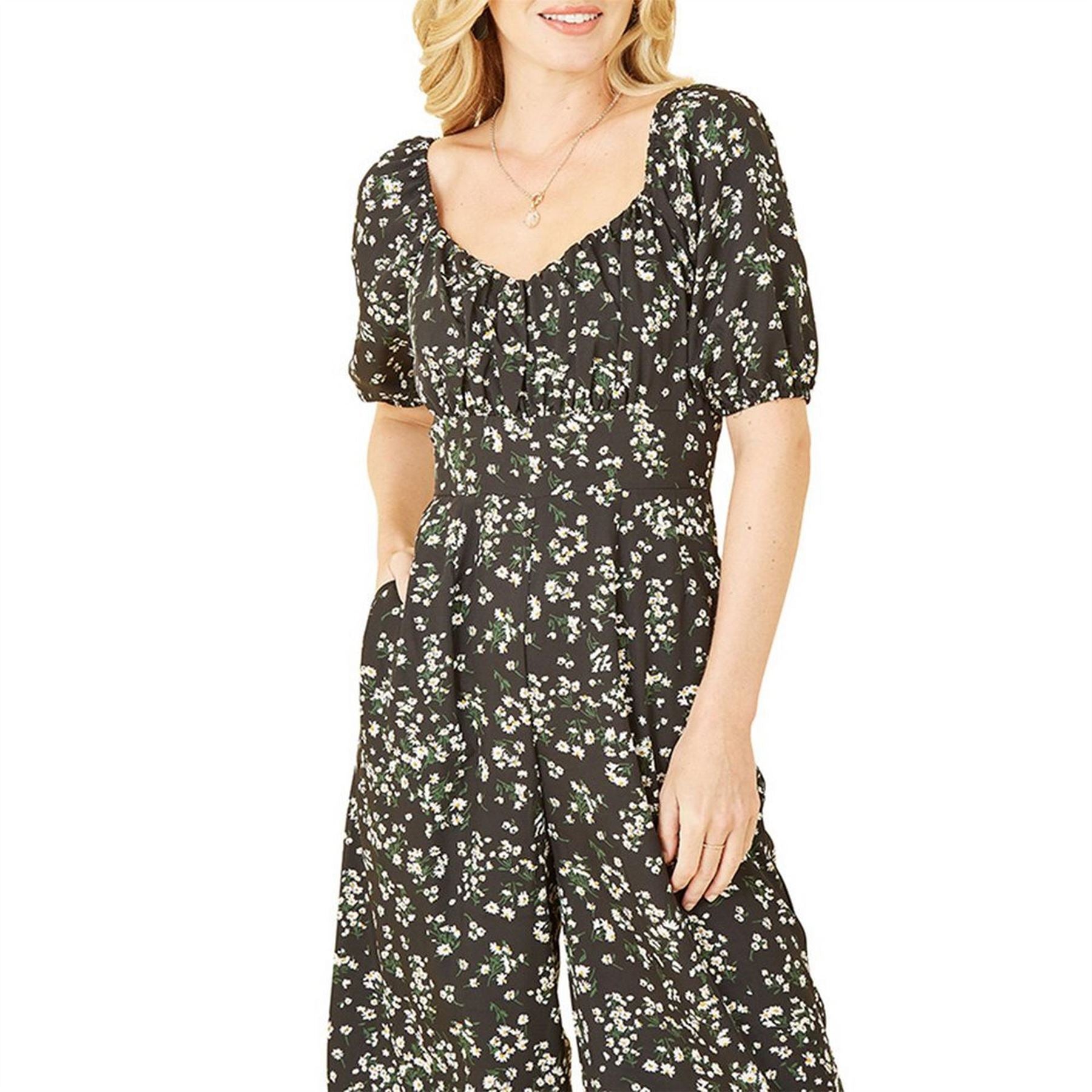 Mela London London Black Daisy Sweetheart Neckline Jumpsuit