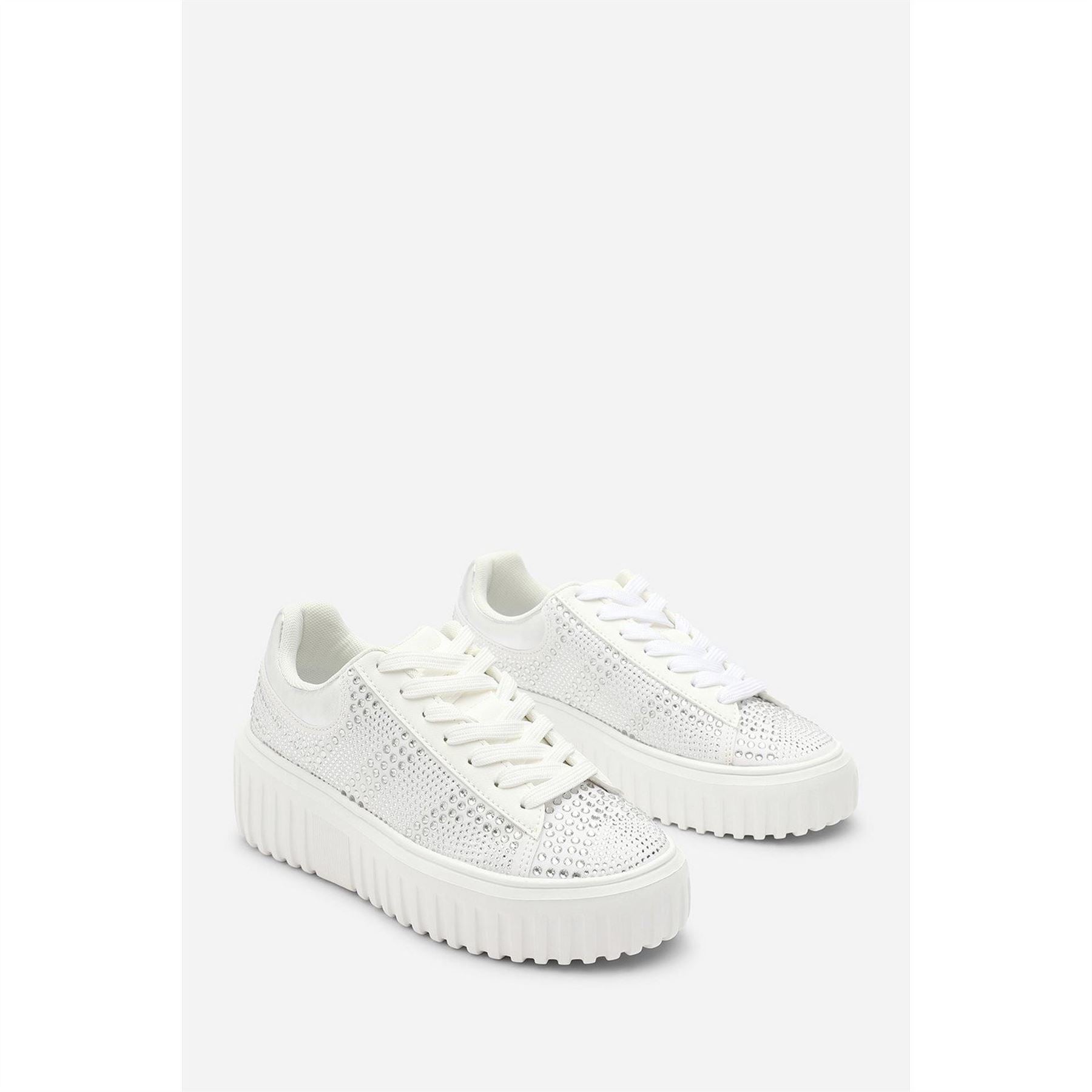 Wheres That From Lace Up Trainer With Diamante Pattern And Chunky Sole