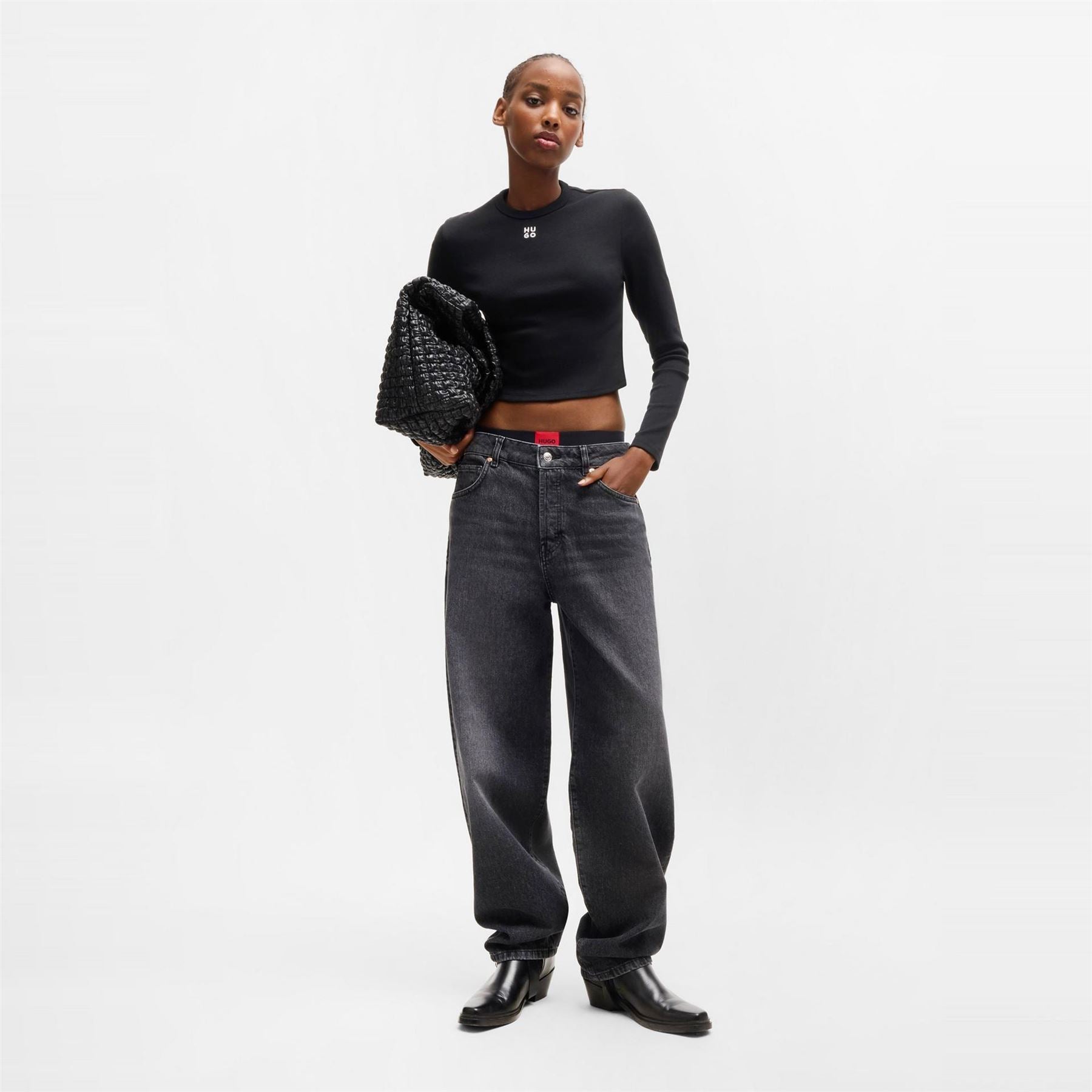 Hugo Cropped Crew Neck Regular Fit T-Shirt
