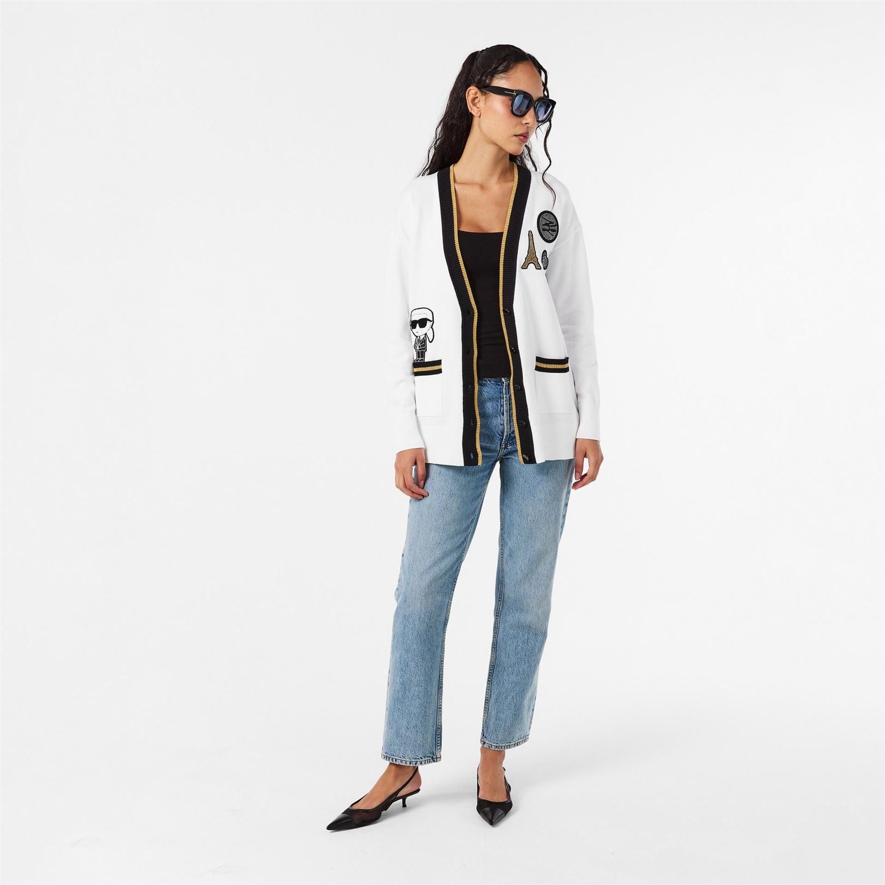 Karl Lagerfeld Patch Crew Neck Drop Shoulder Sweater