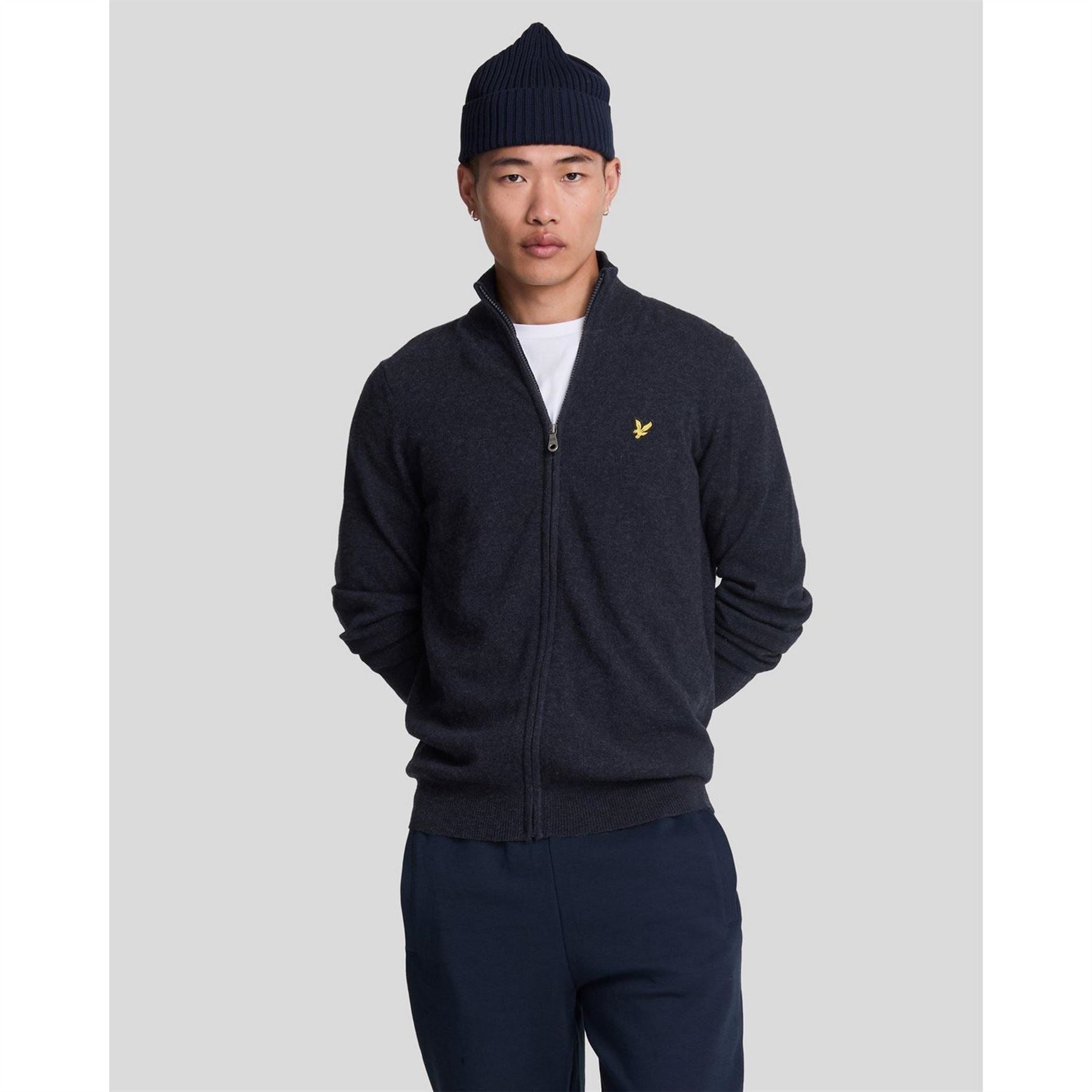 Lyle and Scott Zip Neck Ribbed Collar Long Sleeve Sweater