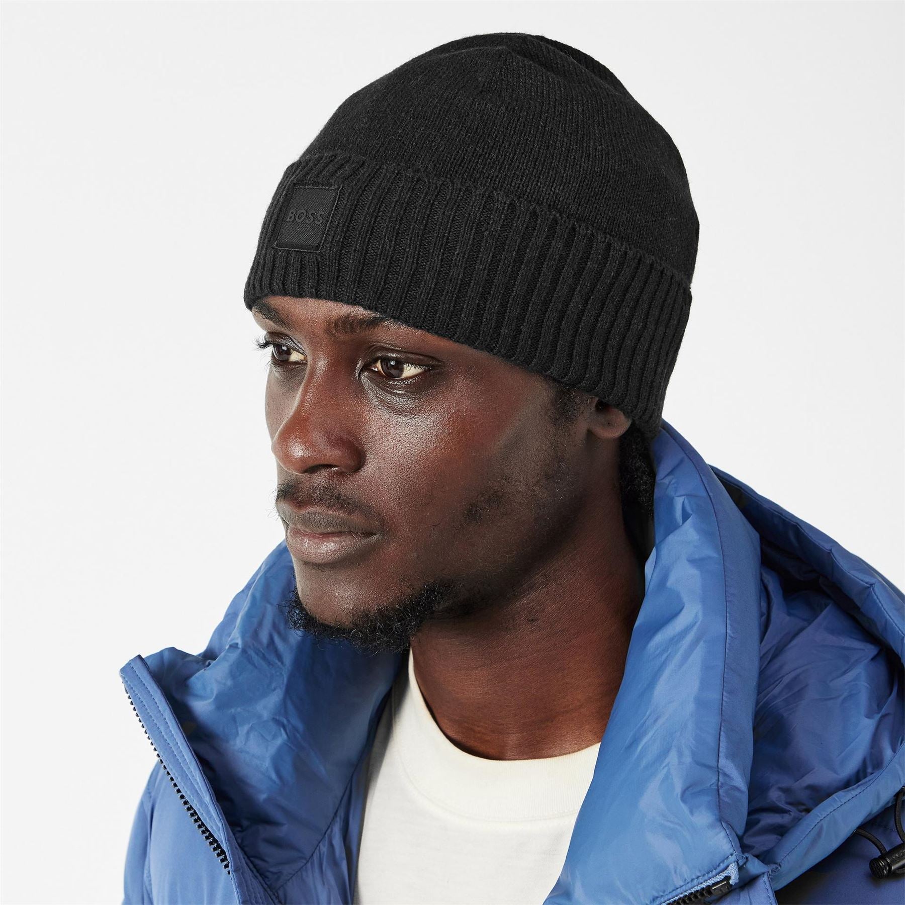 Boss Ribbed Patterned Akaio Beanie with Bold Logo
