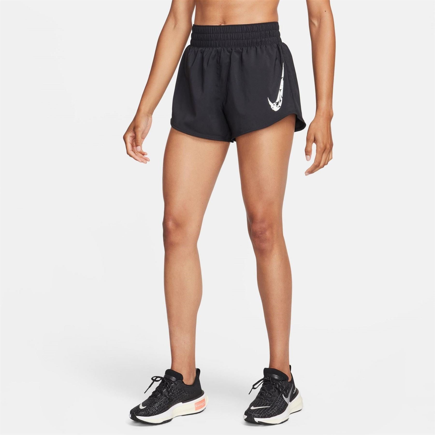 Nike Womens One Swoosh Dri Fit Running Mid Rise Brief Lined Shorts