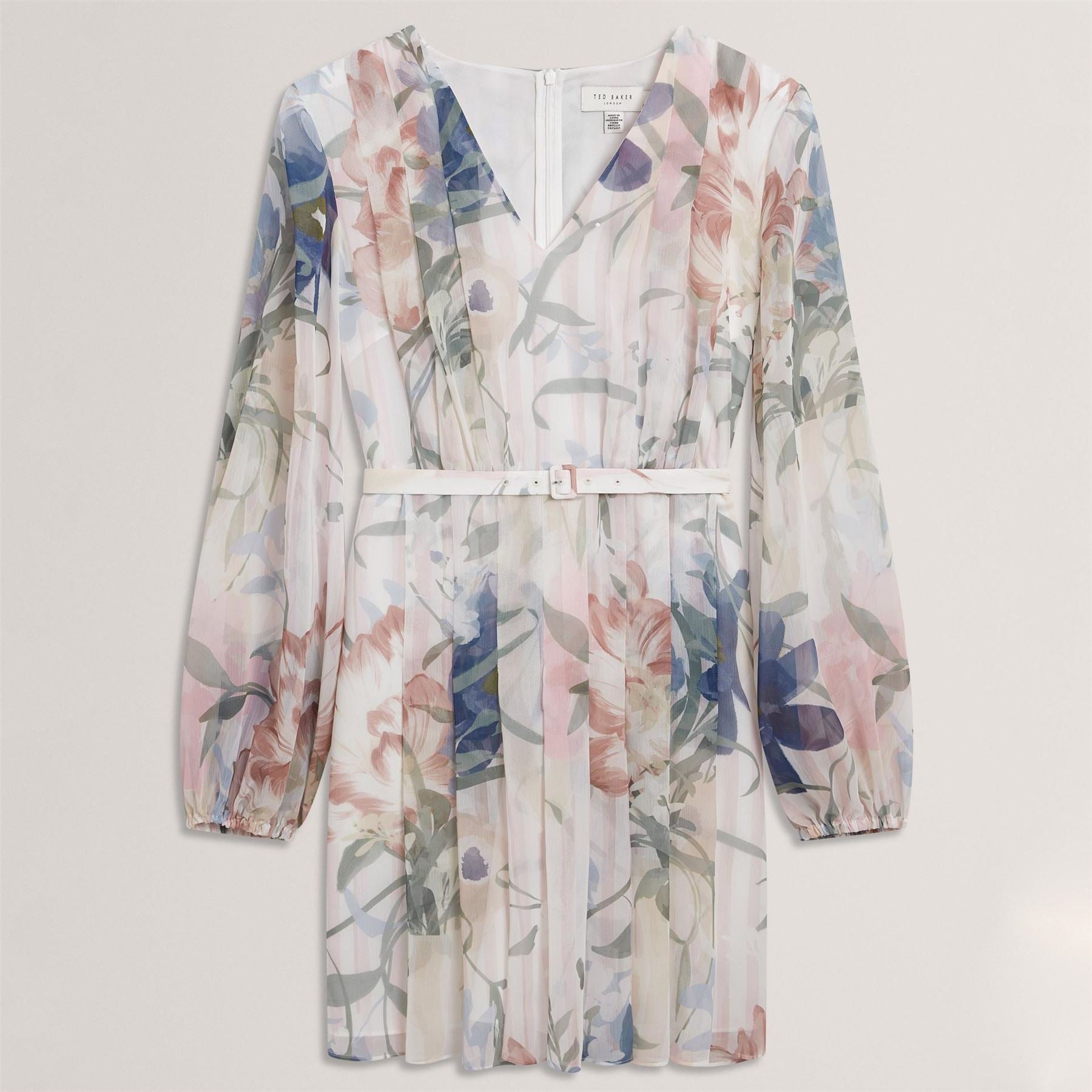 Ted Baker Baker Floral Pleated Long Sleeve Mini Dress