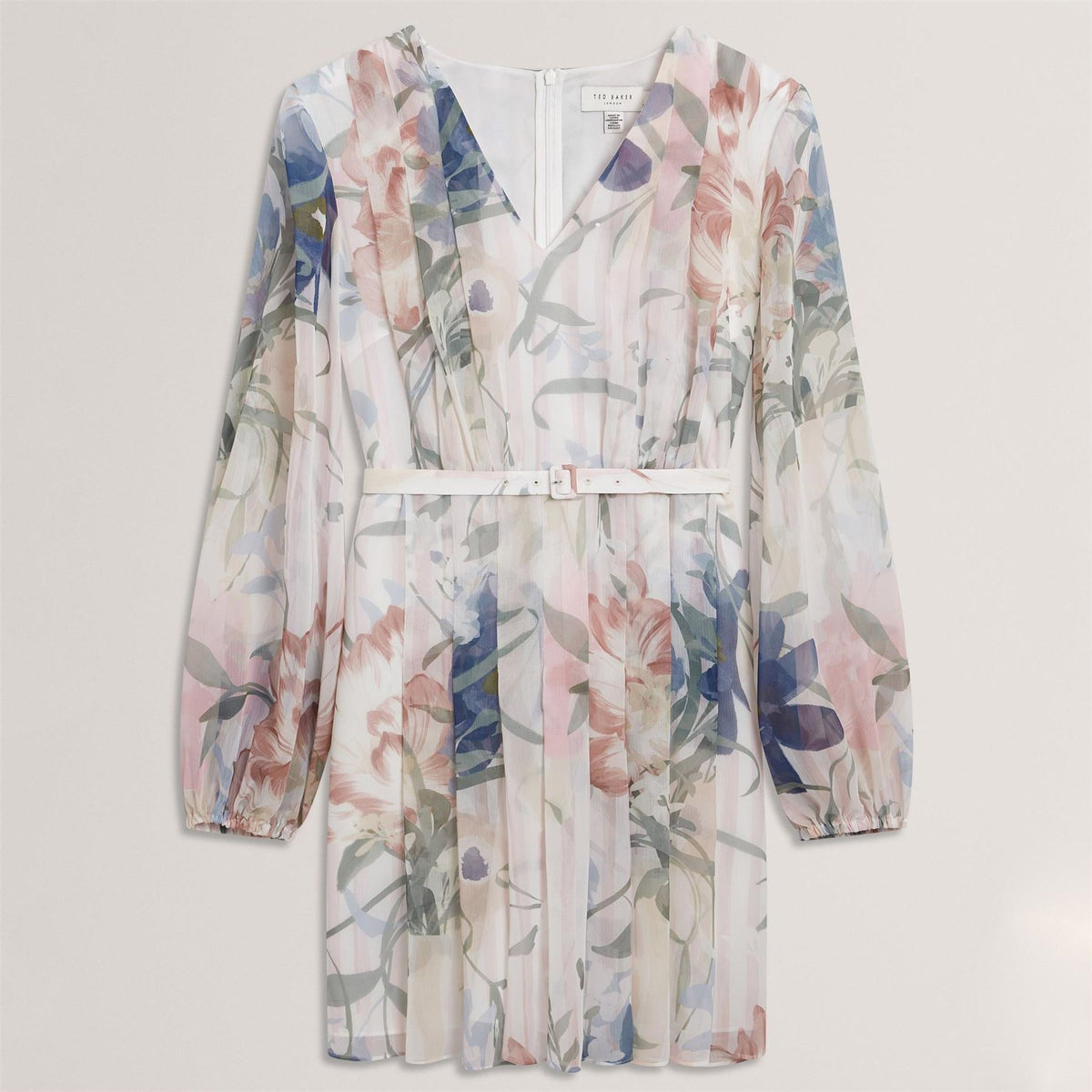 Ted Baker Baker Floral Pleated Long Sleeve Mini Dress
