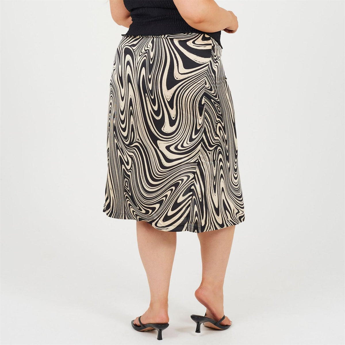 Brave Soul Plus Size Swirl Print Skirt With Side Split  And  Button Detail