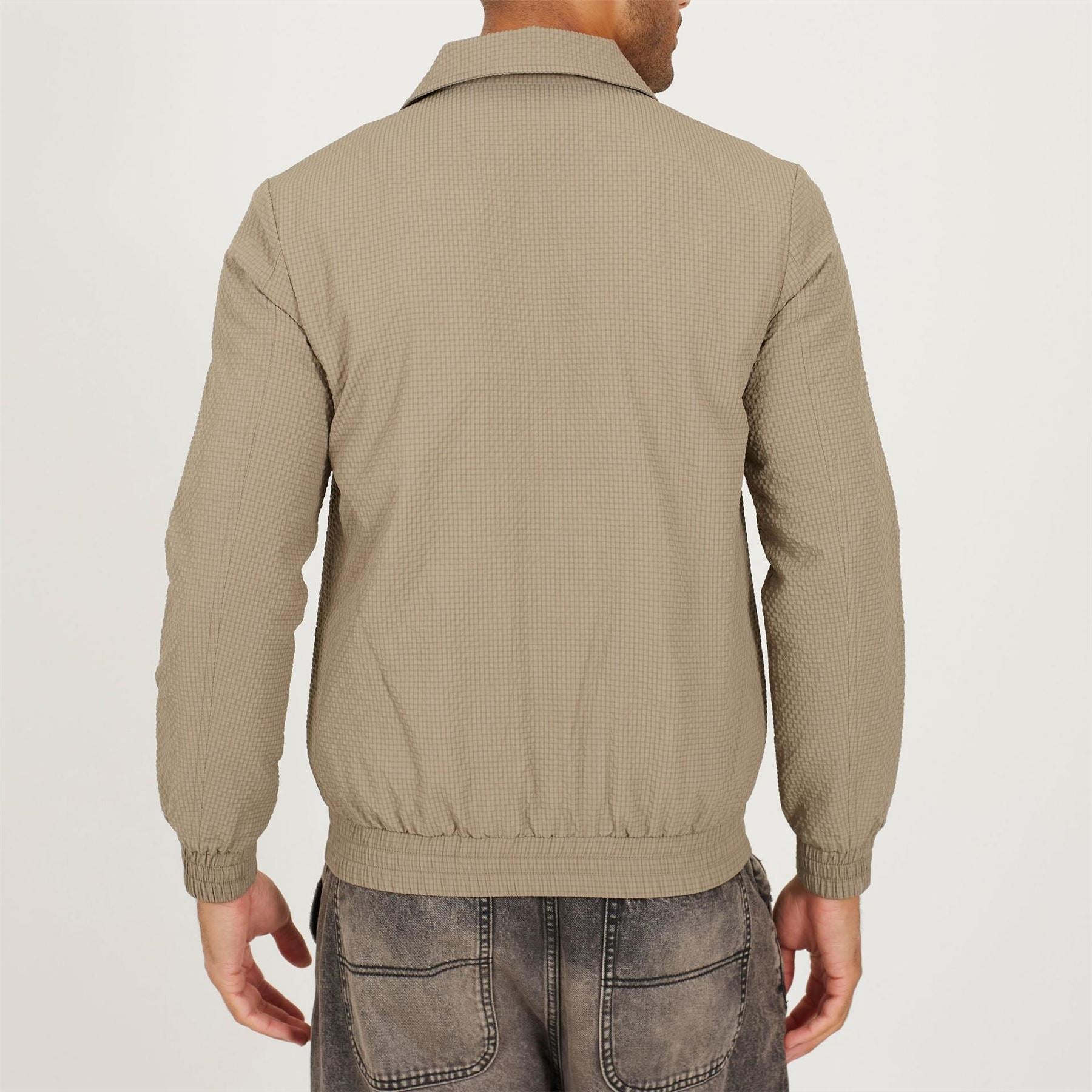 Brave Soul Mens Seersucker Harrington Shacket In Taupe