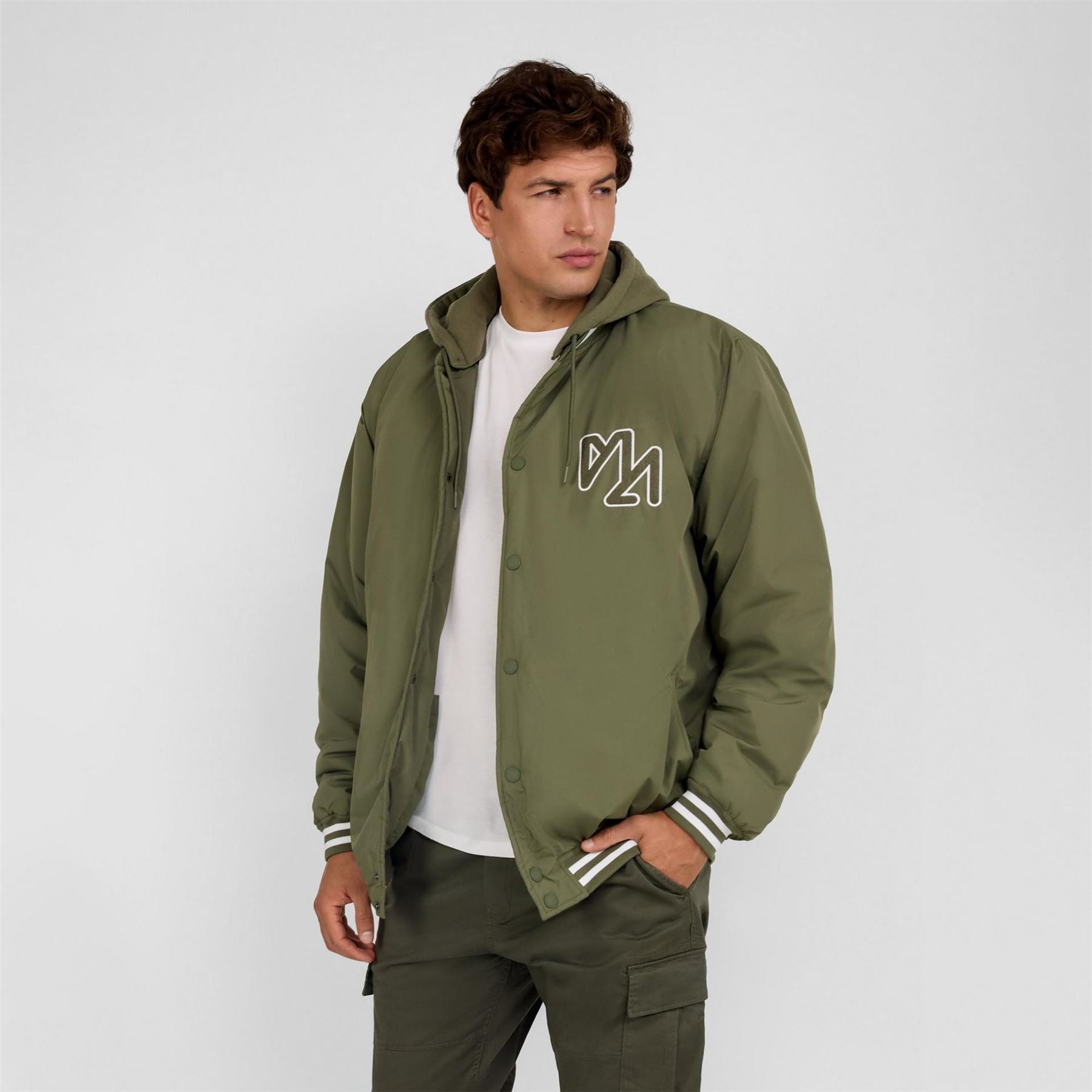 Minoti Baseball Style Jacket Detachable Hood Khaki