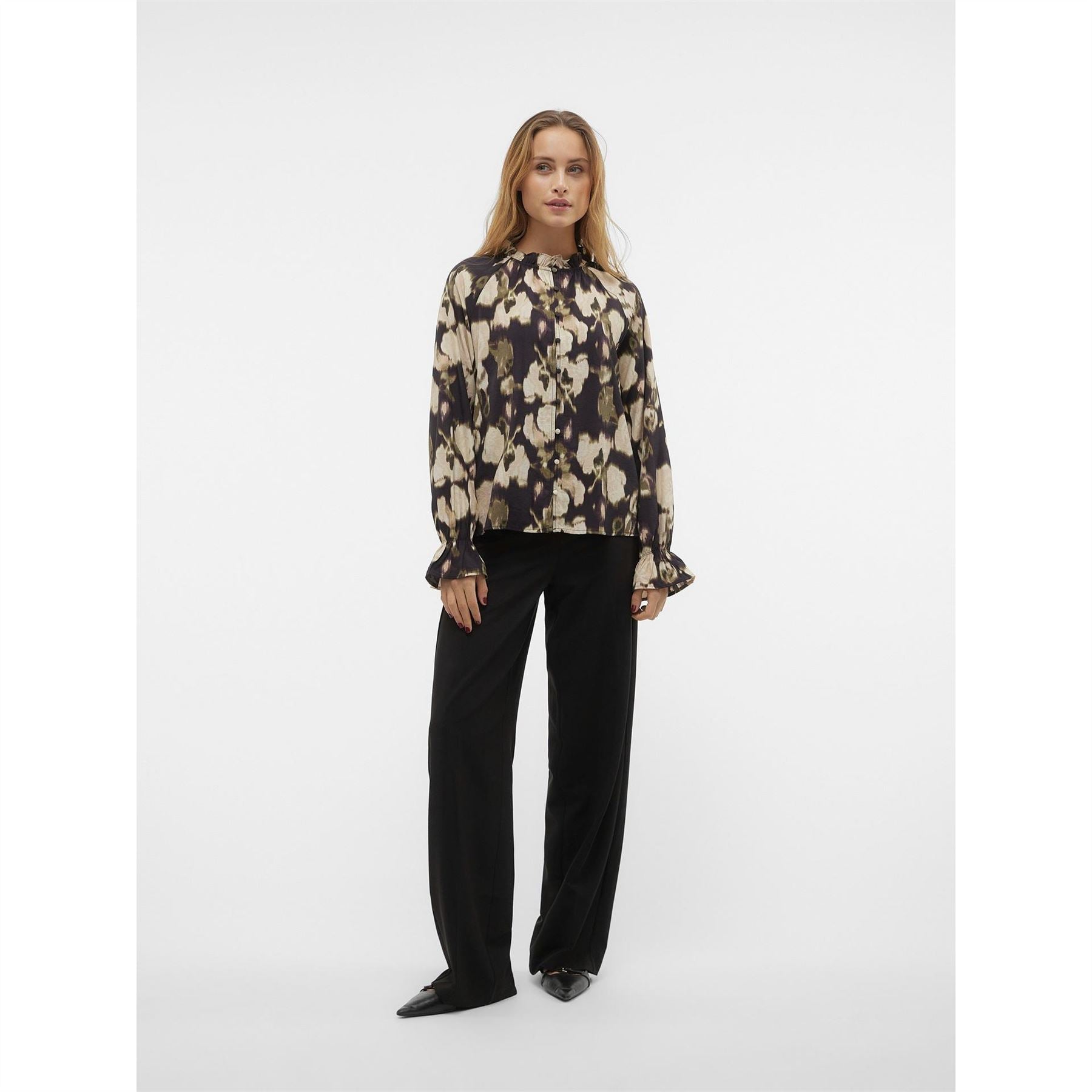 Vero Moda Button Front High Neck Cropped Shirt