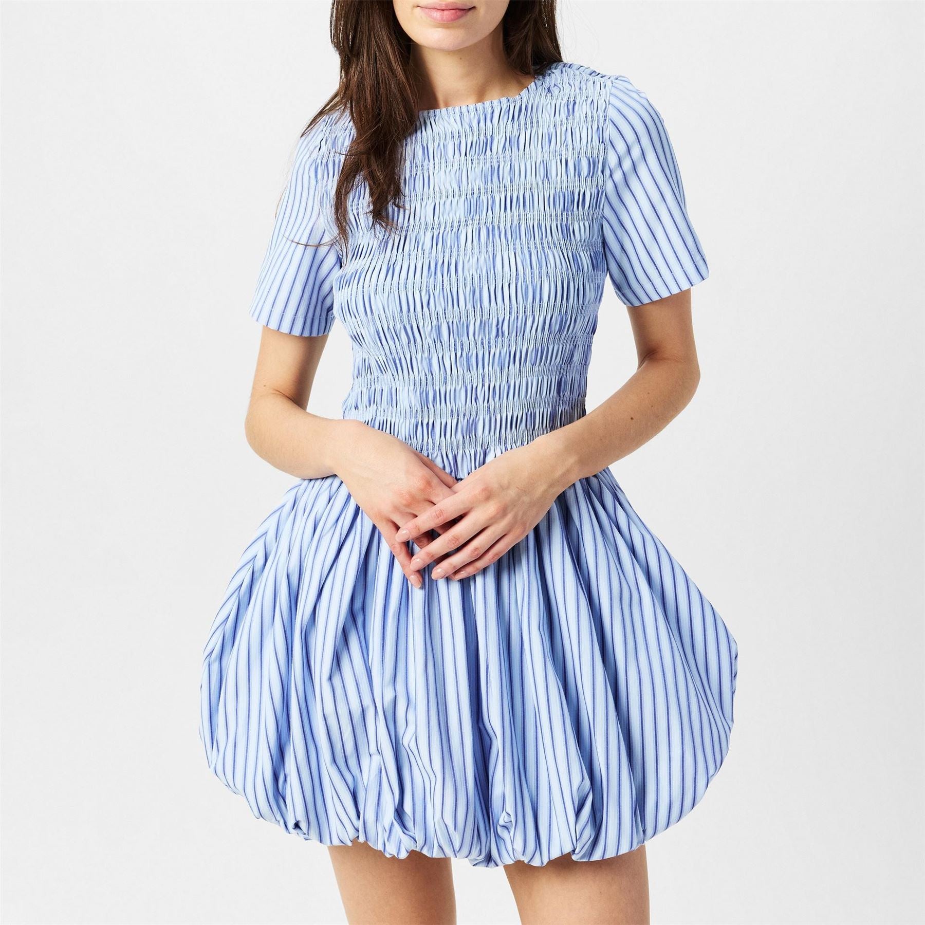 AmyLynn Puffball Crew Neck Mini Babydoll Dress