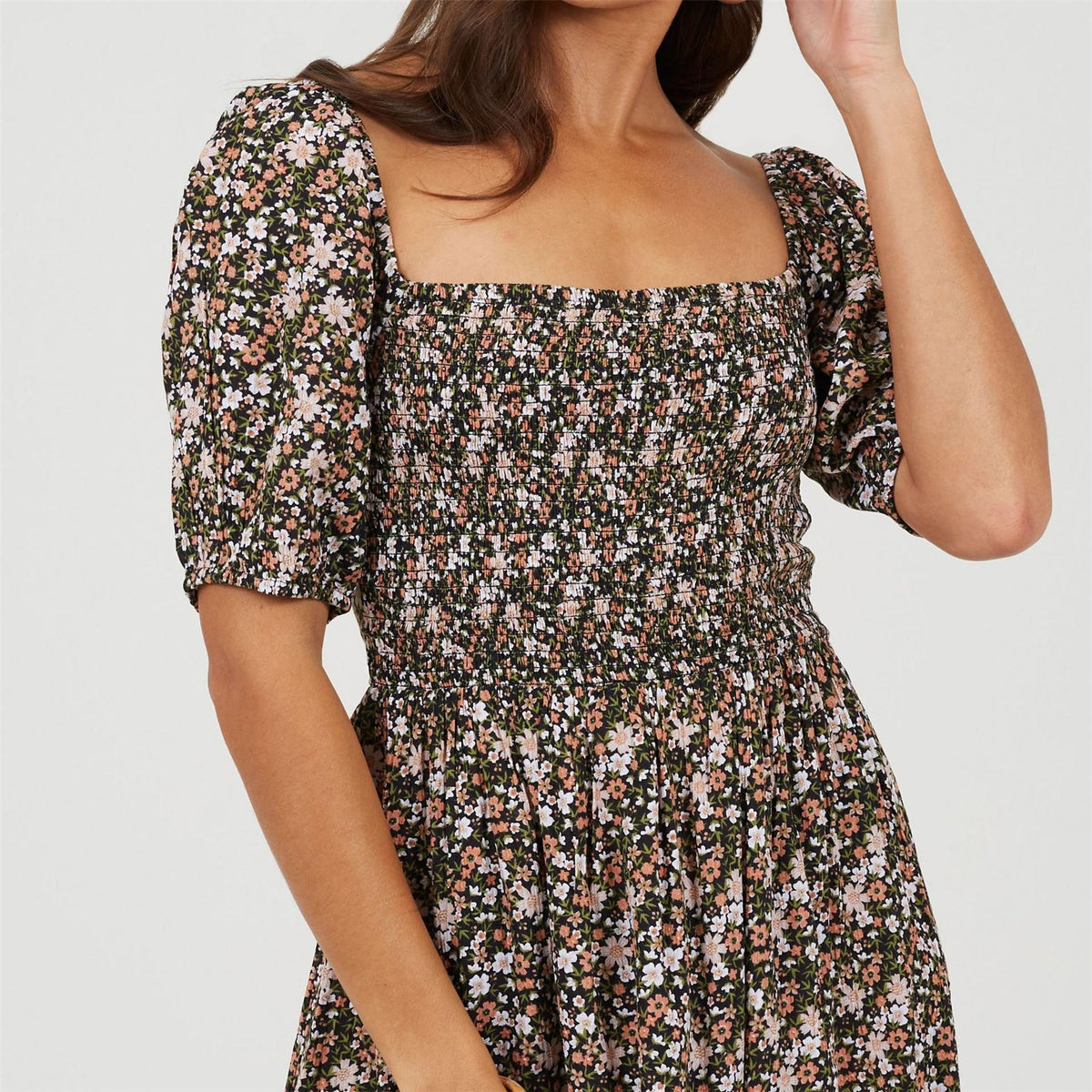 Brave Soul Puff Sleeve Floral Print Mini Dress