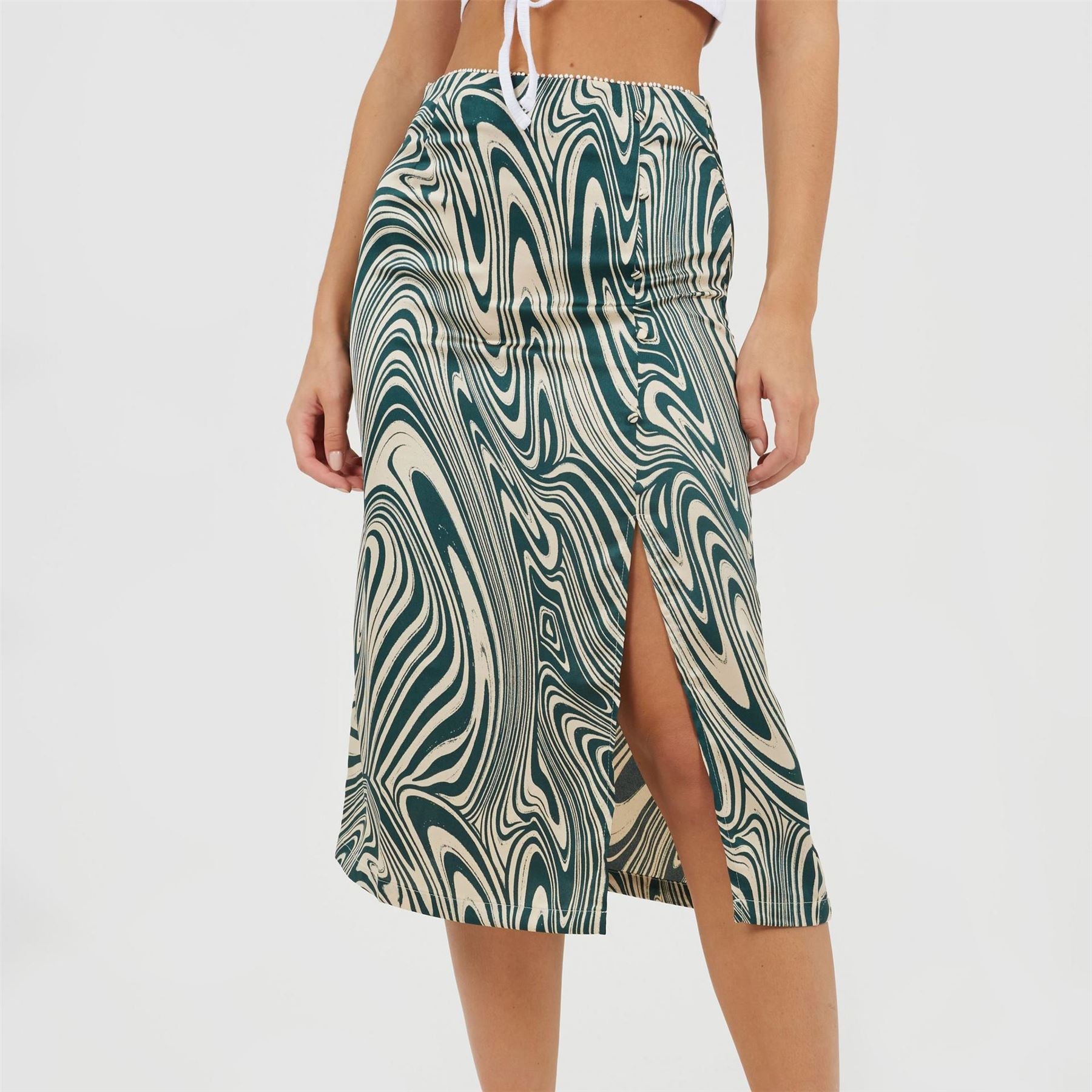 Brave Soul Womens Swirl Print Skirt With Buttons  And  Split