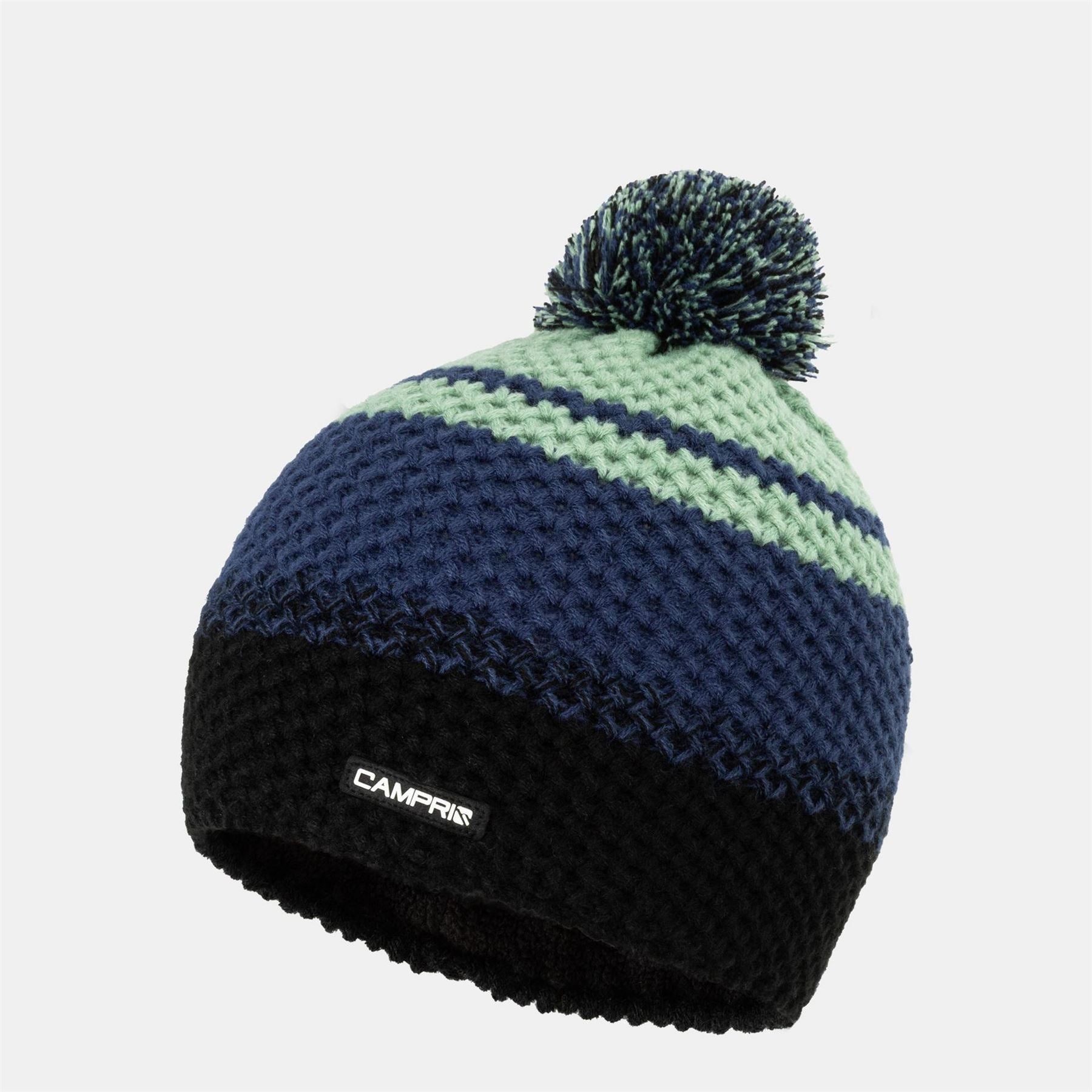 Campri Striped Pom Pom Acrylic Beanie