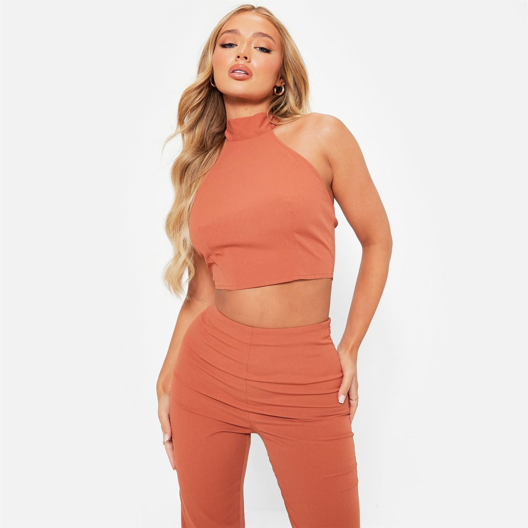 I Saw It First Textured Halterneck Crop Top Co Ord