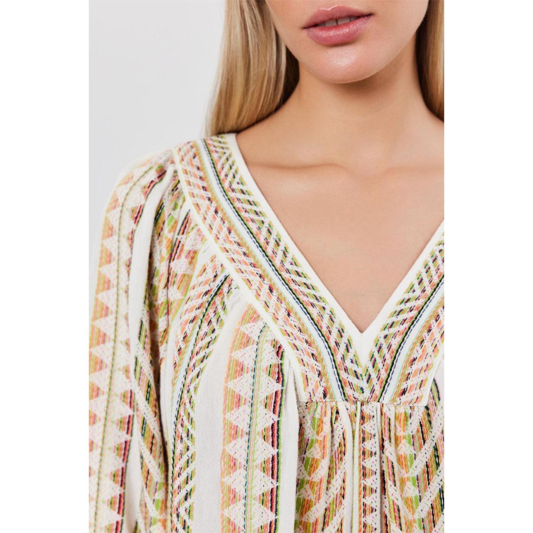 Velvet by Graham and Spencer Embroidered Peasant Sleeve V-Neck Blouse