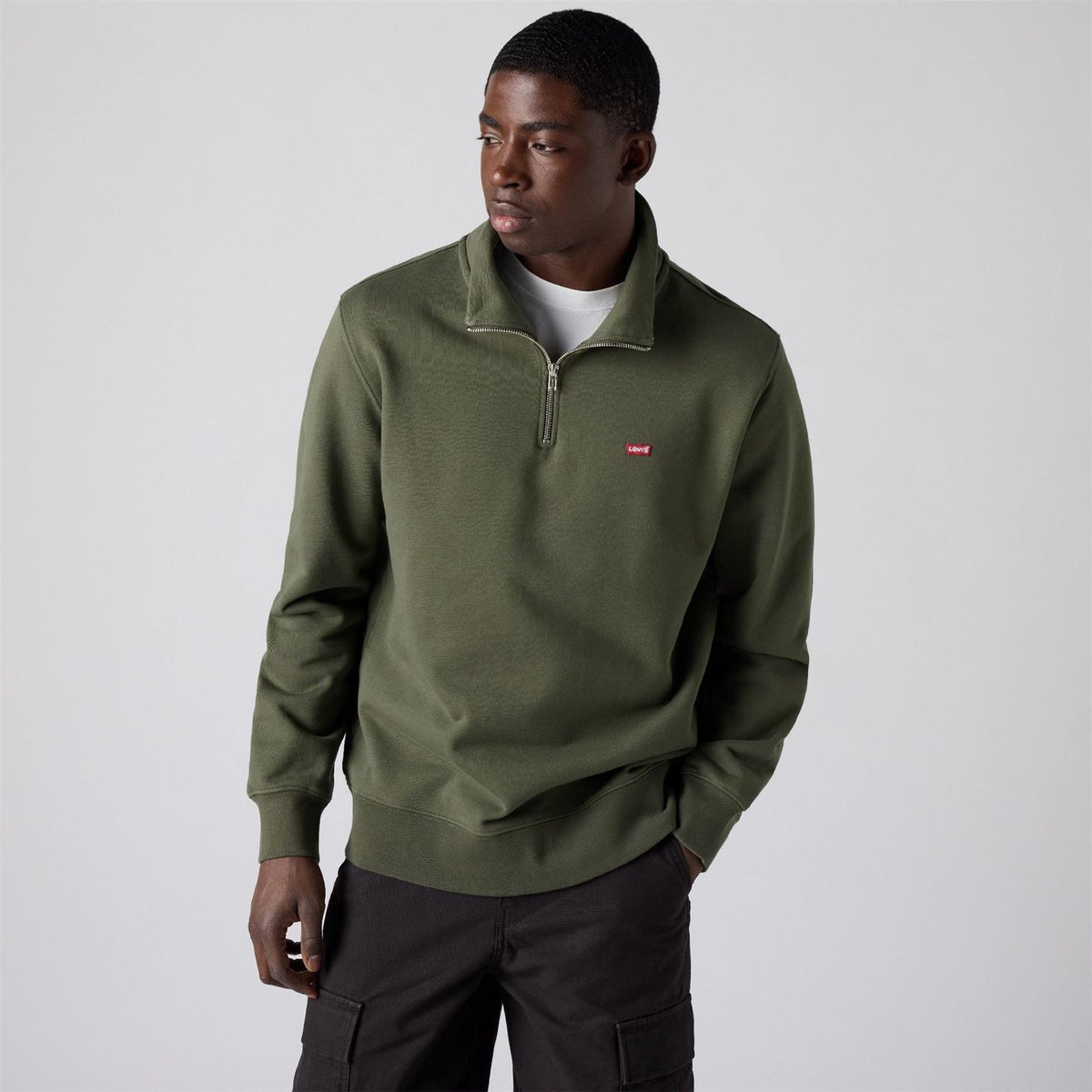 Levis Housemark Zip Neck High Collar Long Sleeve Sweatshirt