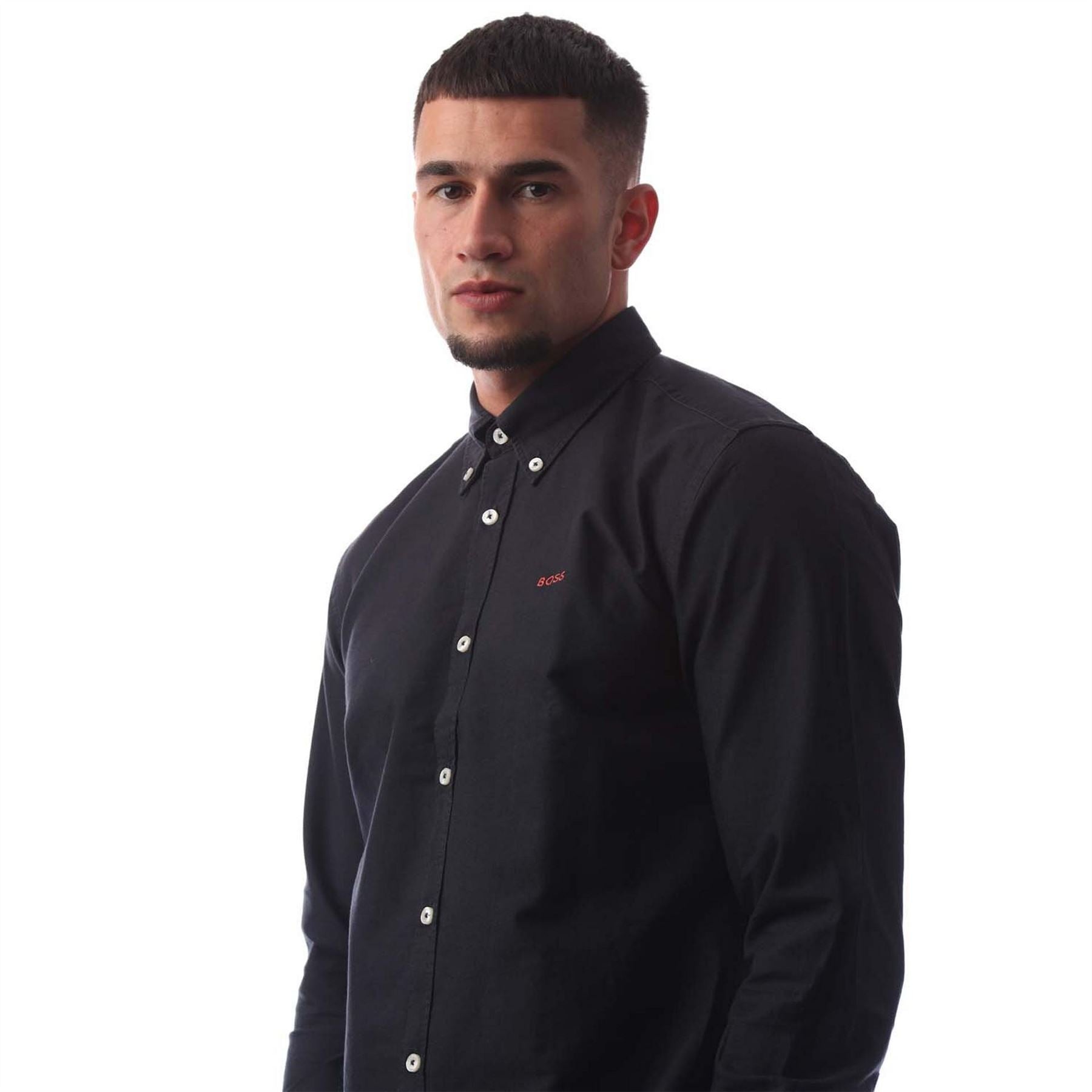 Boss Embroidered Collared Neck Button Down Long Sleeve Shirt