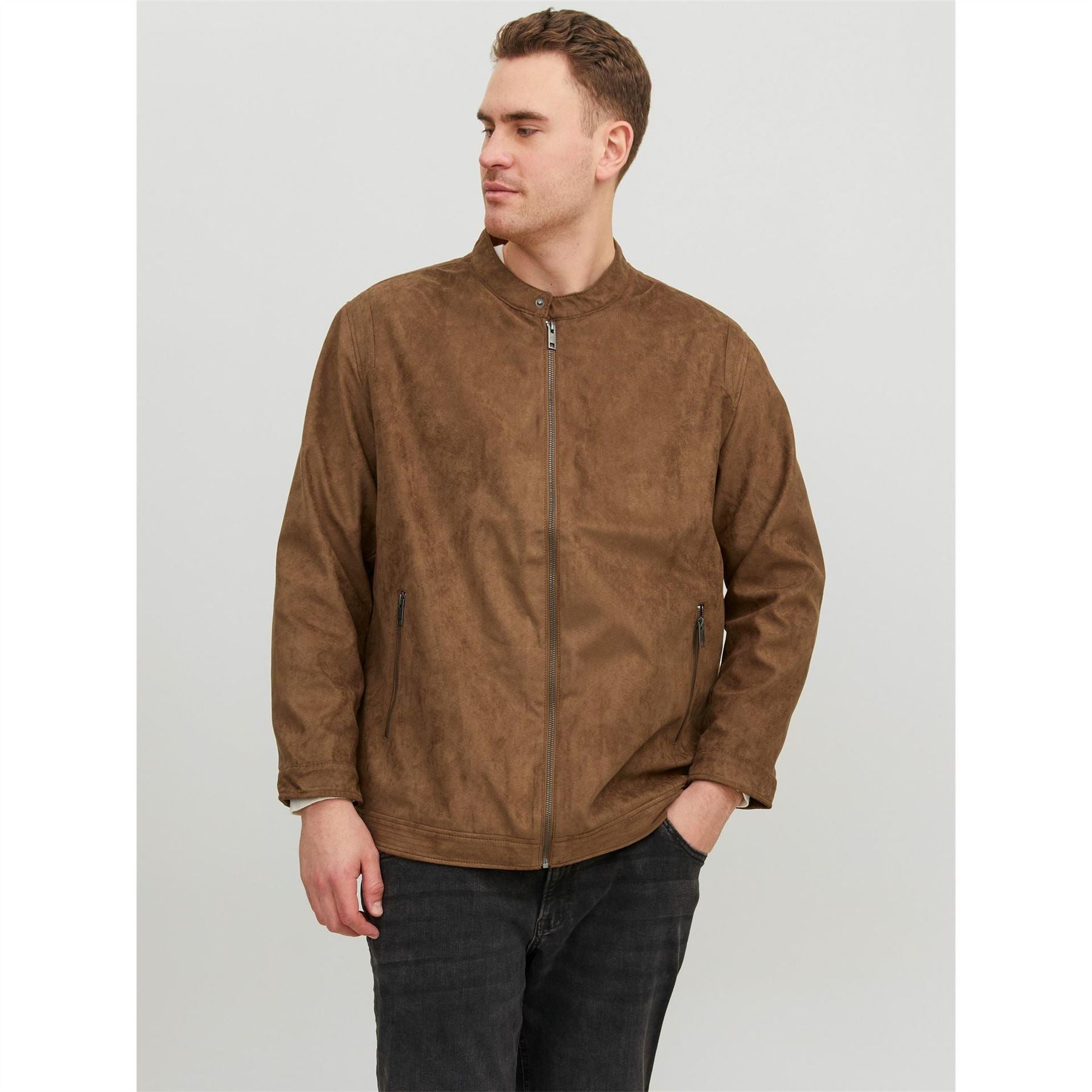Jack and Jones Solid Patterned Zipped Pocket Jacket