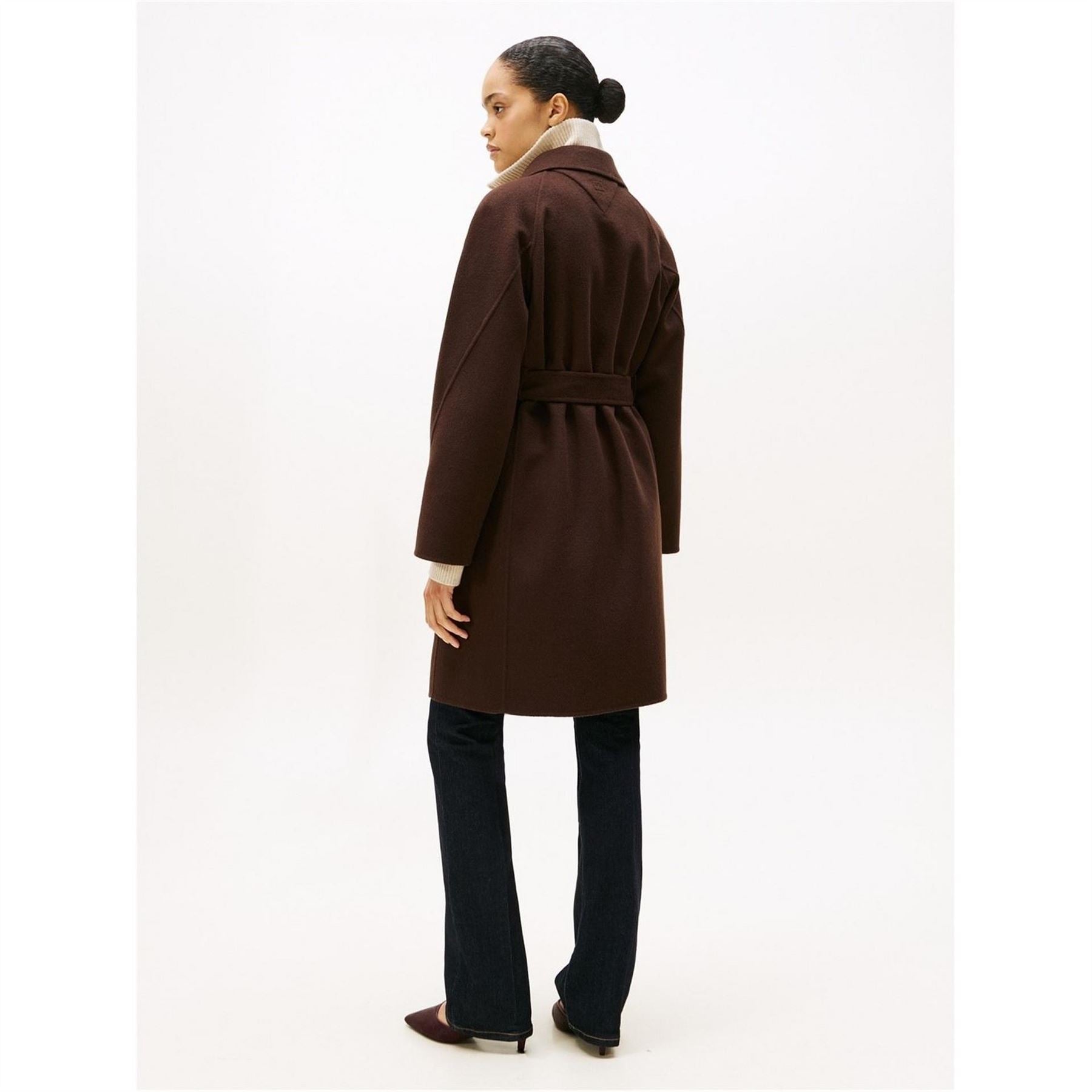 Tommy Hilfiger Solid Patterned Lapel Collared Belted Over Coat