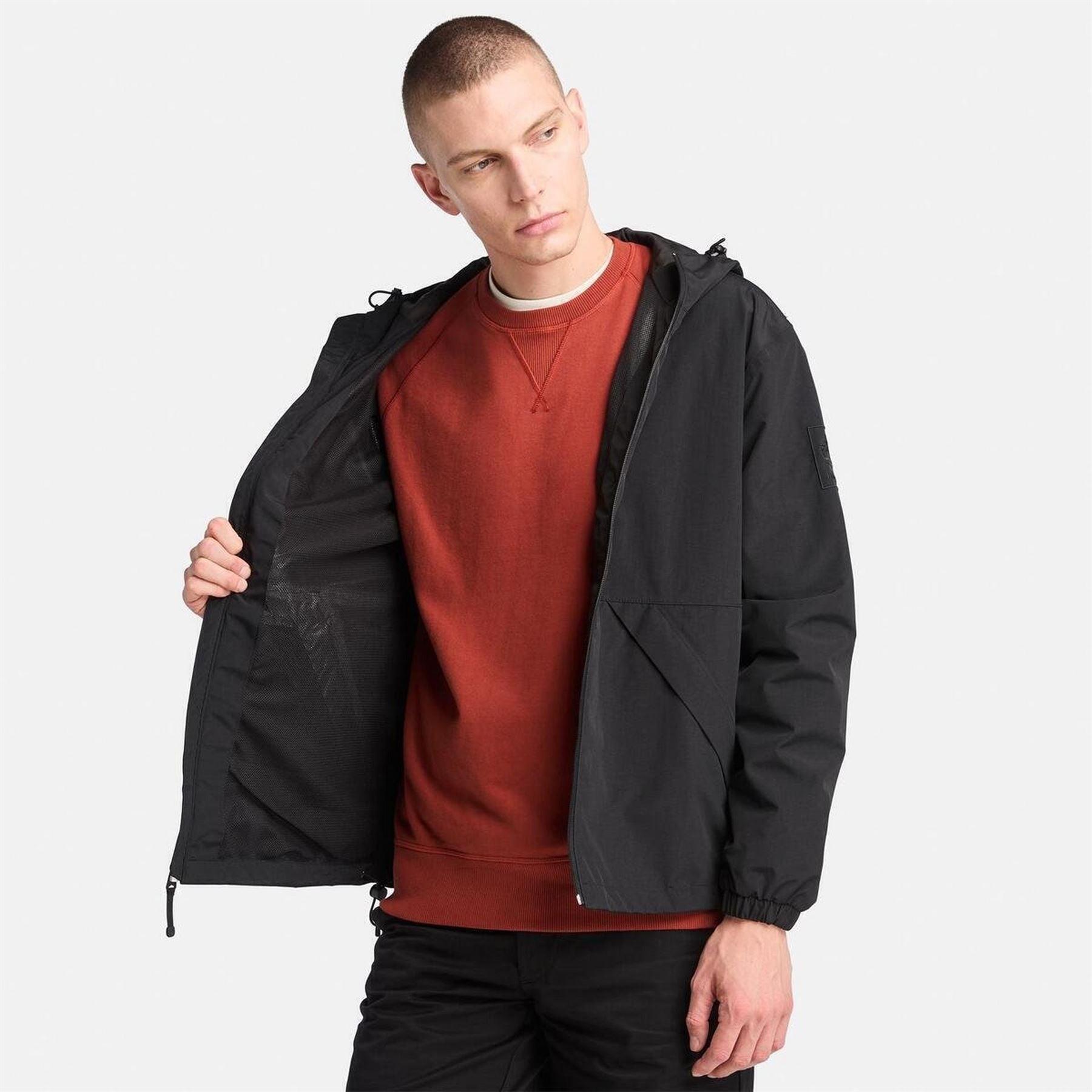 Timberland Winnick Solid Patterned Hooded Drawstring Shell Jacket