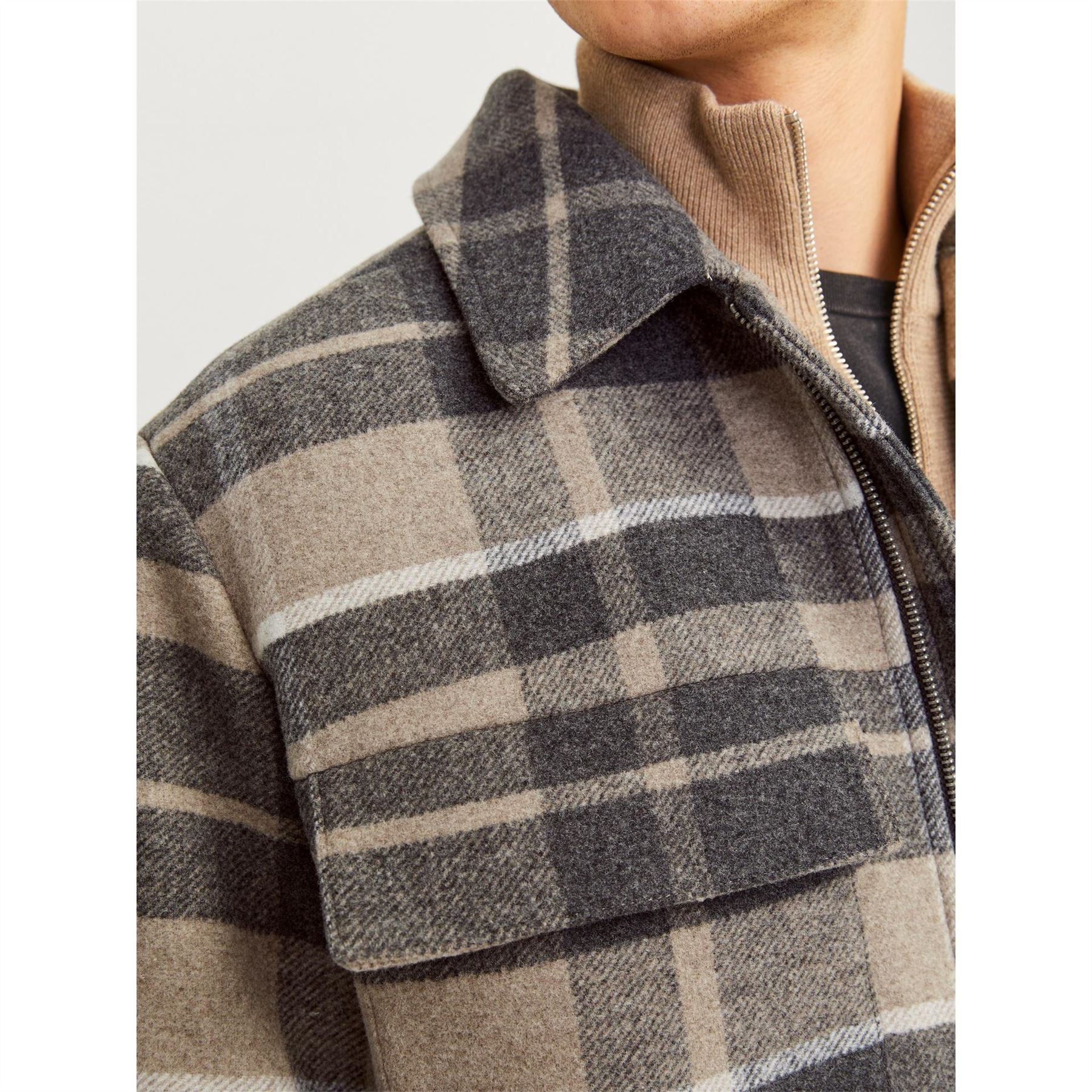 Jack and Jones Plaid Wool Blend Russel Jacket