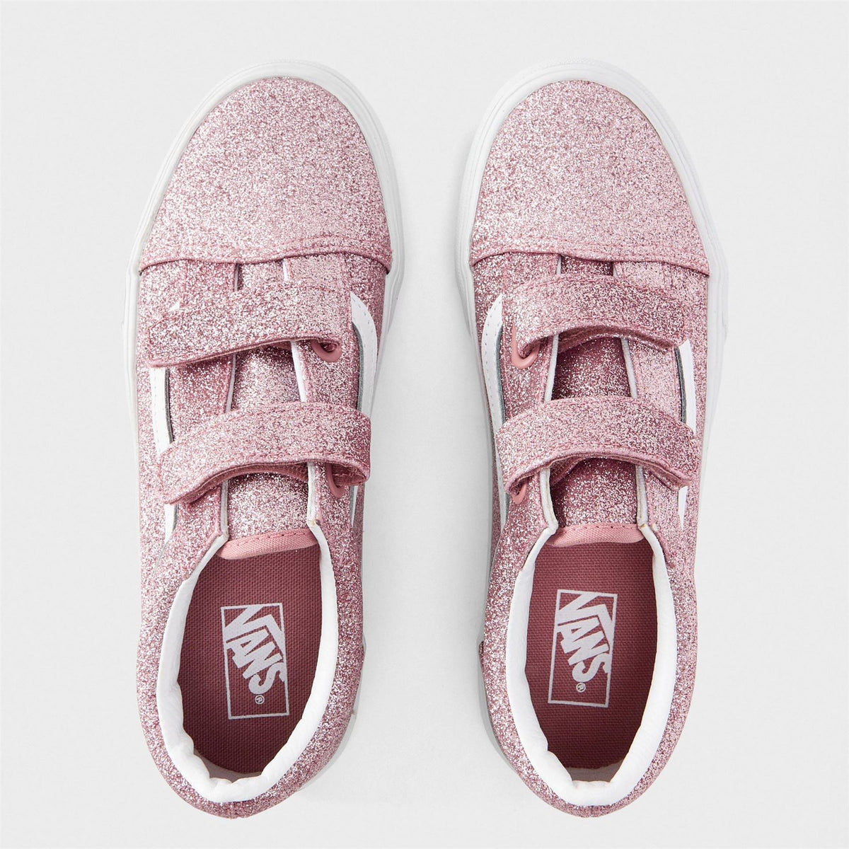 Vans Kids Old Skool V Glitter Rose Gold Canvasas Trainers