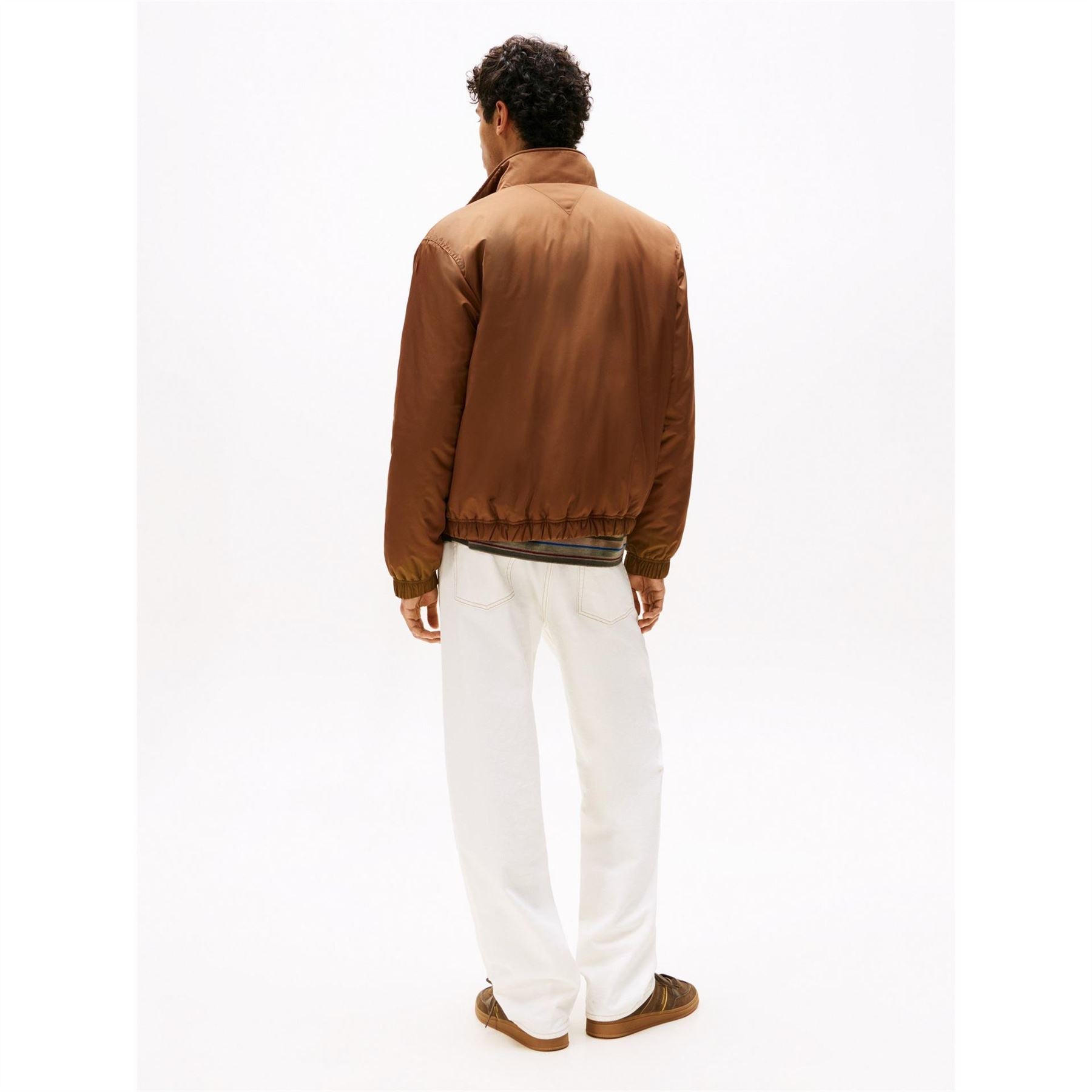 Tommy Jeans Solid Patterned Ribbed Cuff Mock Neck Harrington Jacket