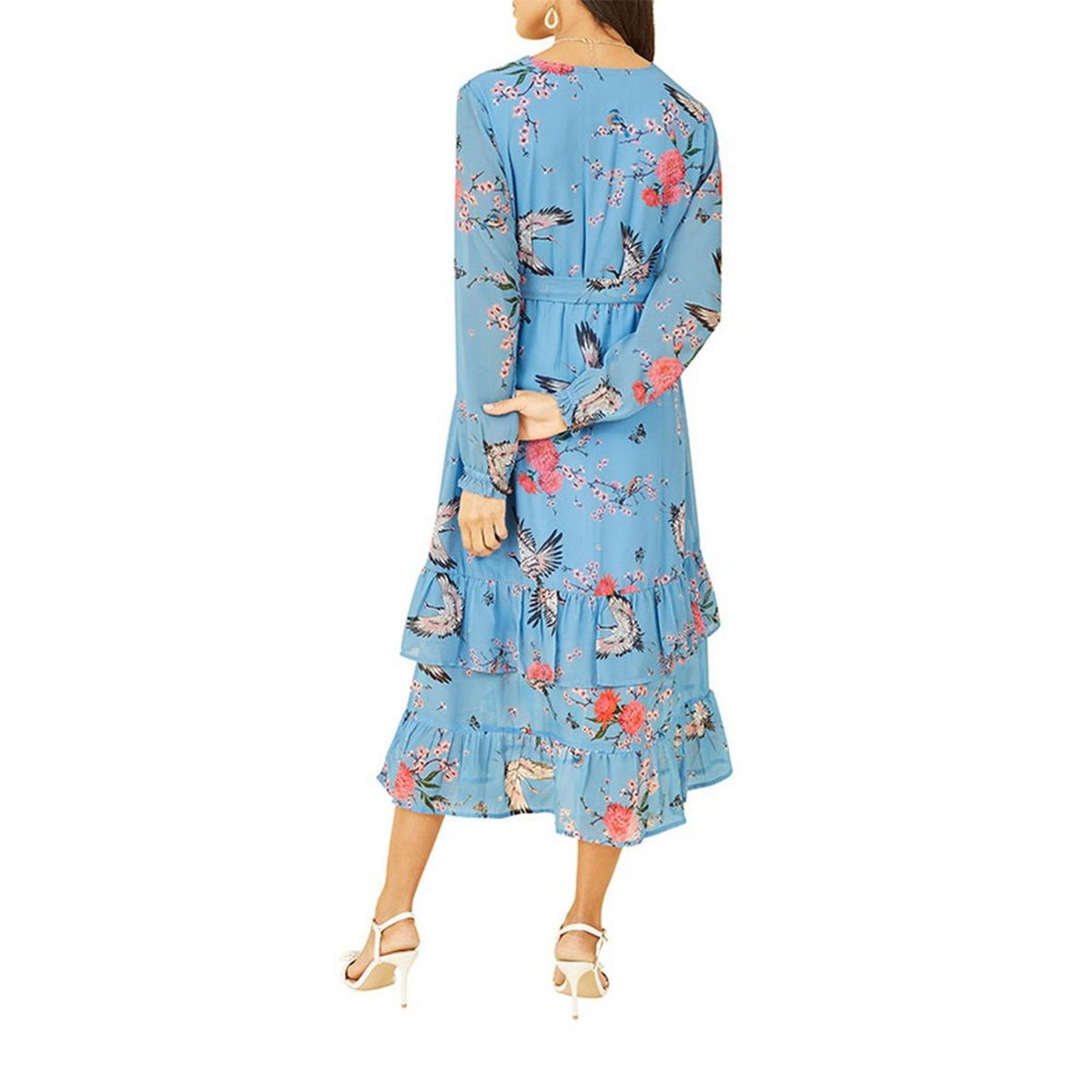 Yumi Crane Print V-Neck Midi Wrap Dress
