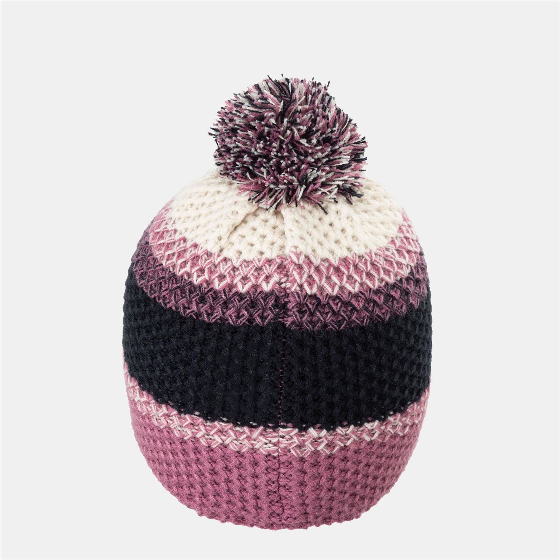 Campri Striped Pom Pom Acrylic Beanie