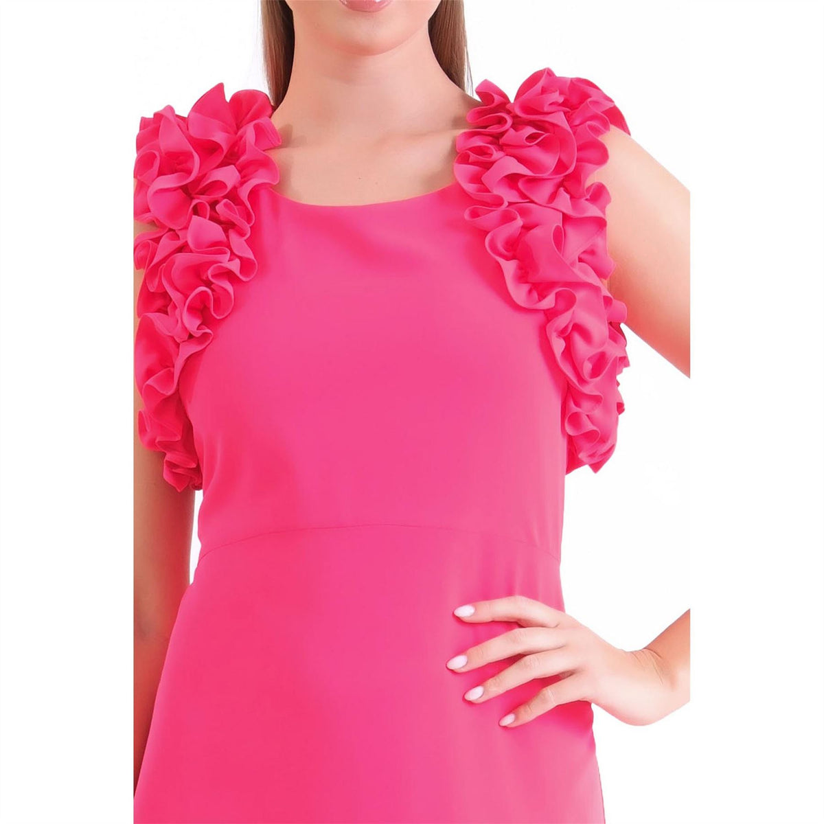 Ella Boo Fuchsia Ruffle Shoulder Maxi Frill Dress