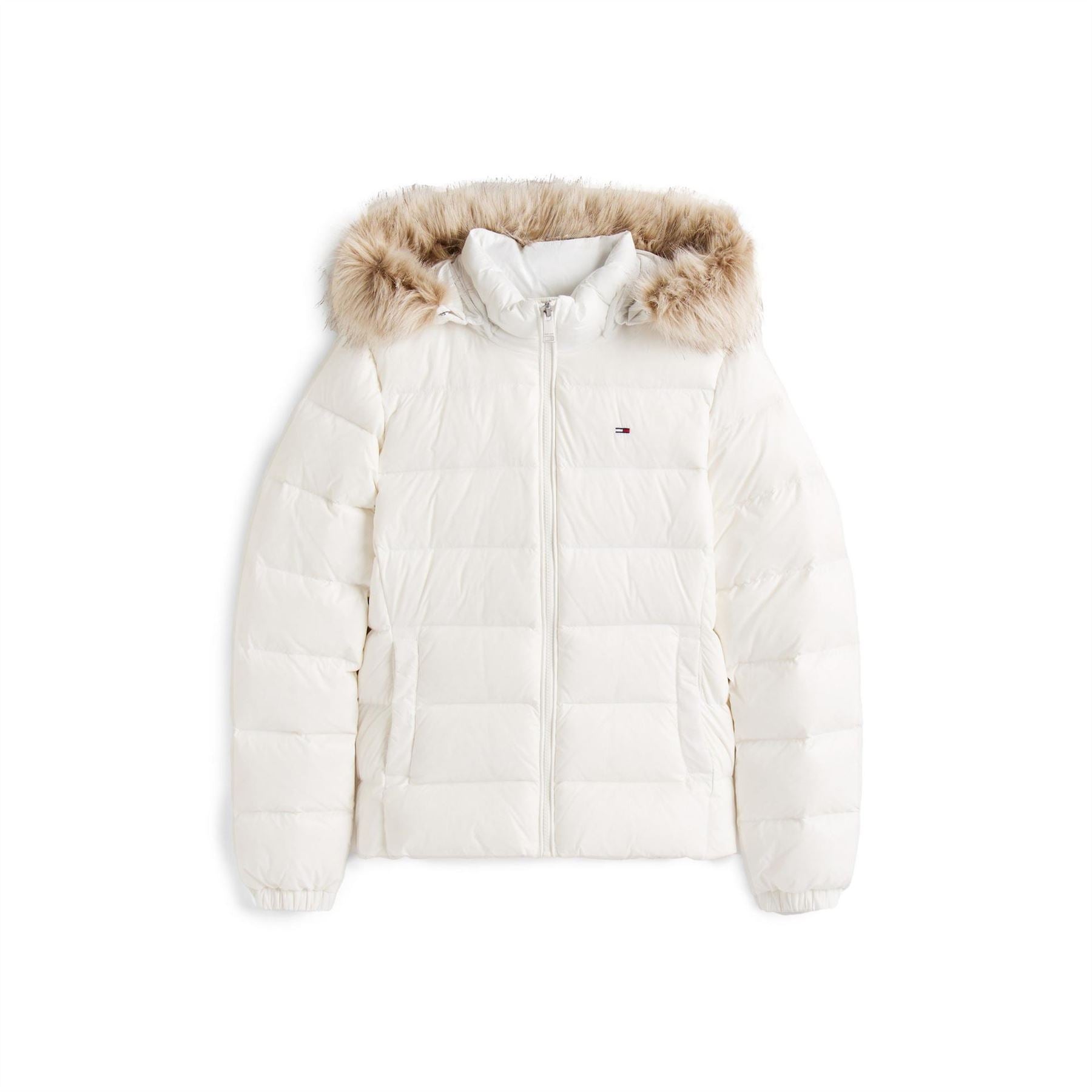 Tommy Jeans Essential Quilted Wind Resistant Faux Fur Hood RDS Down Short Puffer Jacket