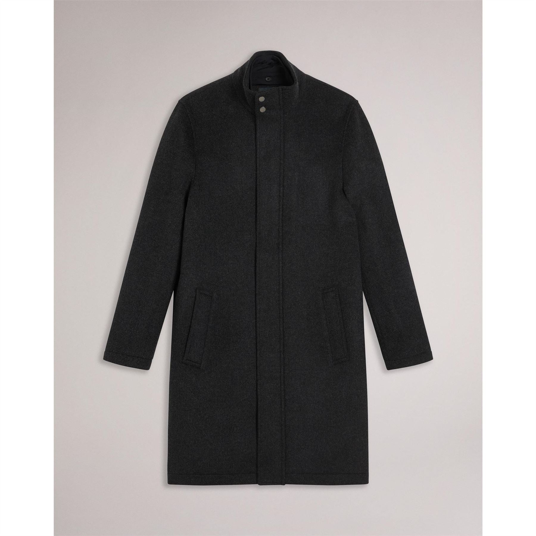 Ted Baker Solid Patterned Snap Button High Neck Overcoat