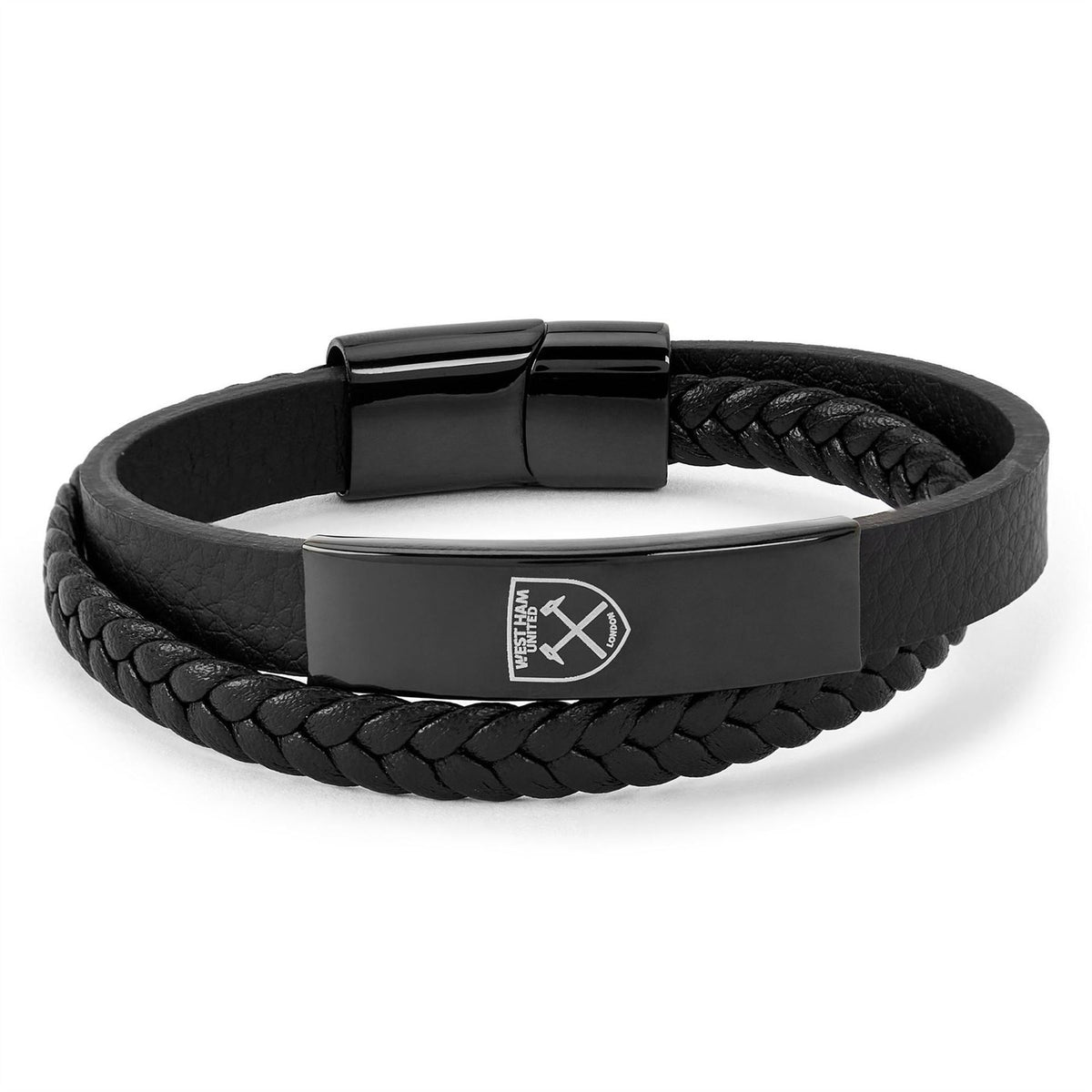 Team Officially Licensed Stainless Steel And Leather Black Ip Bracelet