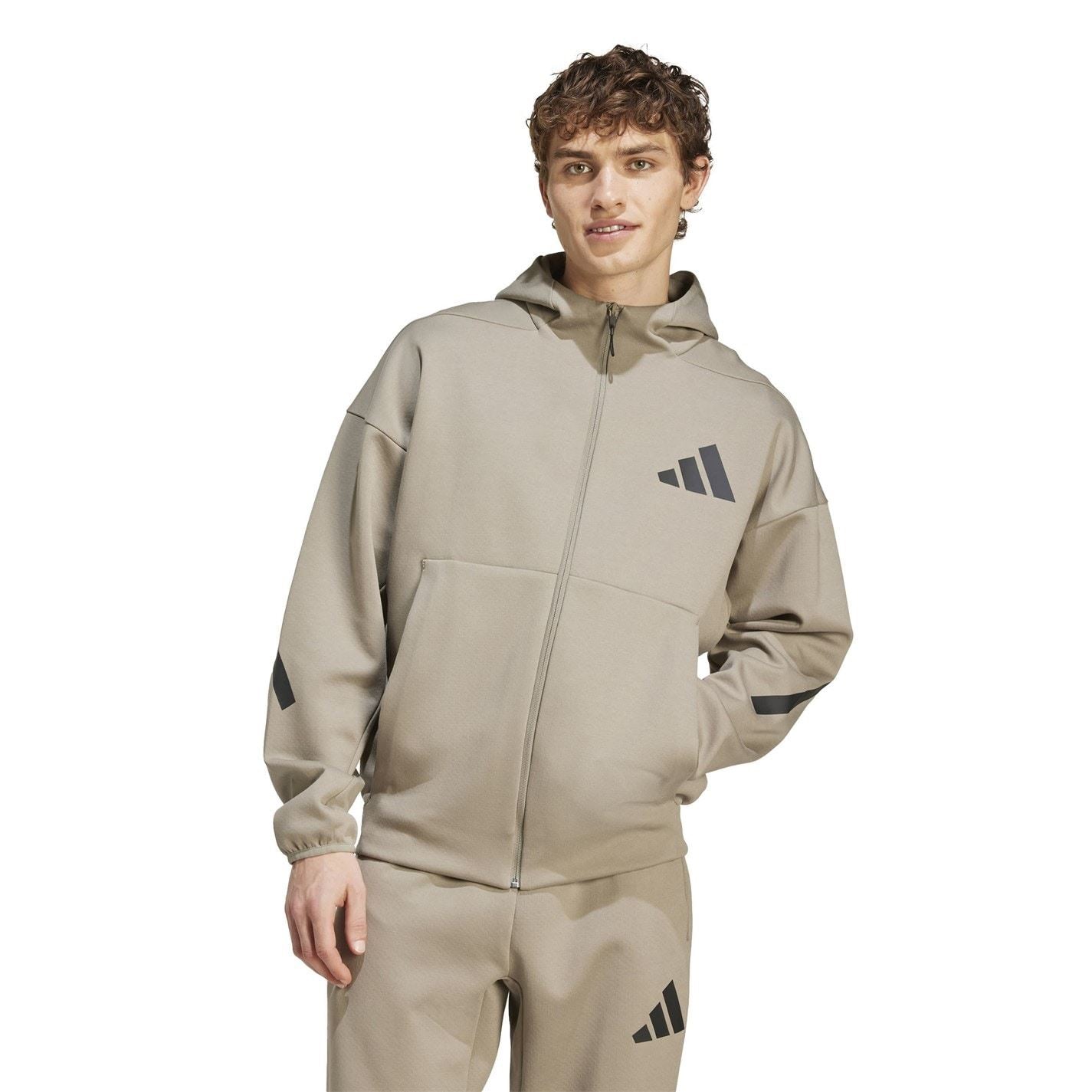 adidas Z.N.E. Solid Patterned Hooded Full Zipper Ribbed Cuff Sweatshirt