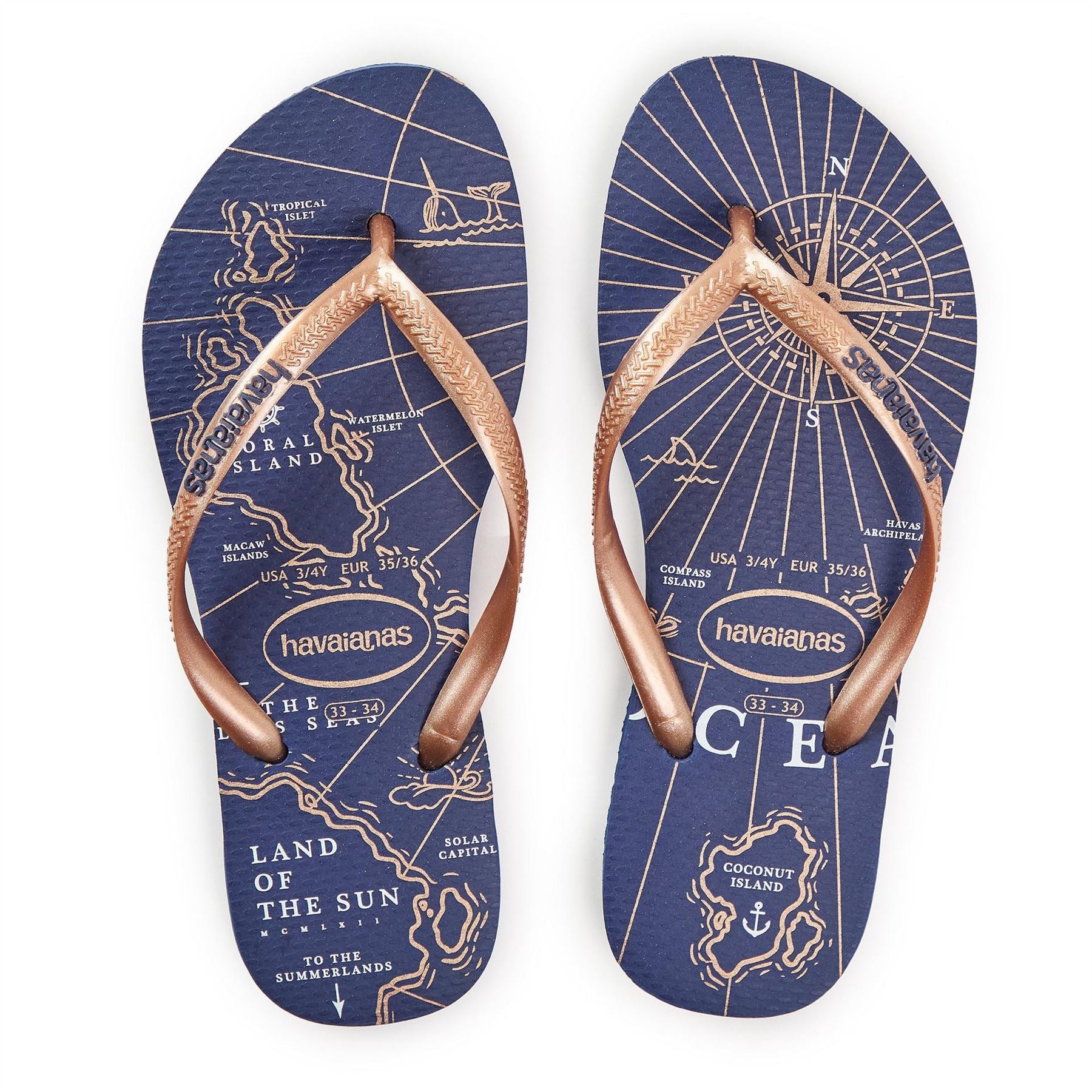 Havaianas Slim Nautical Navy Blue Rose G Flip Flops Unisex Kids