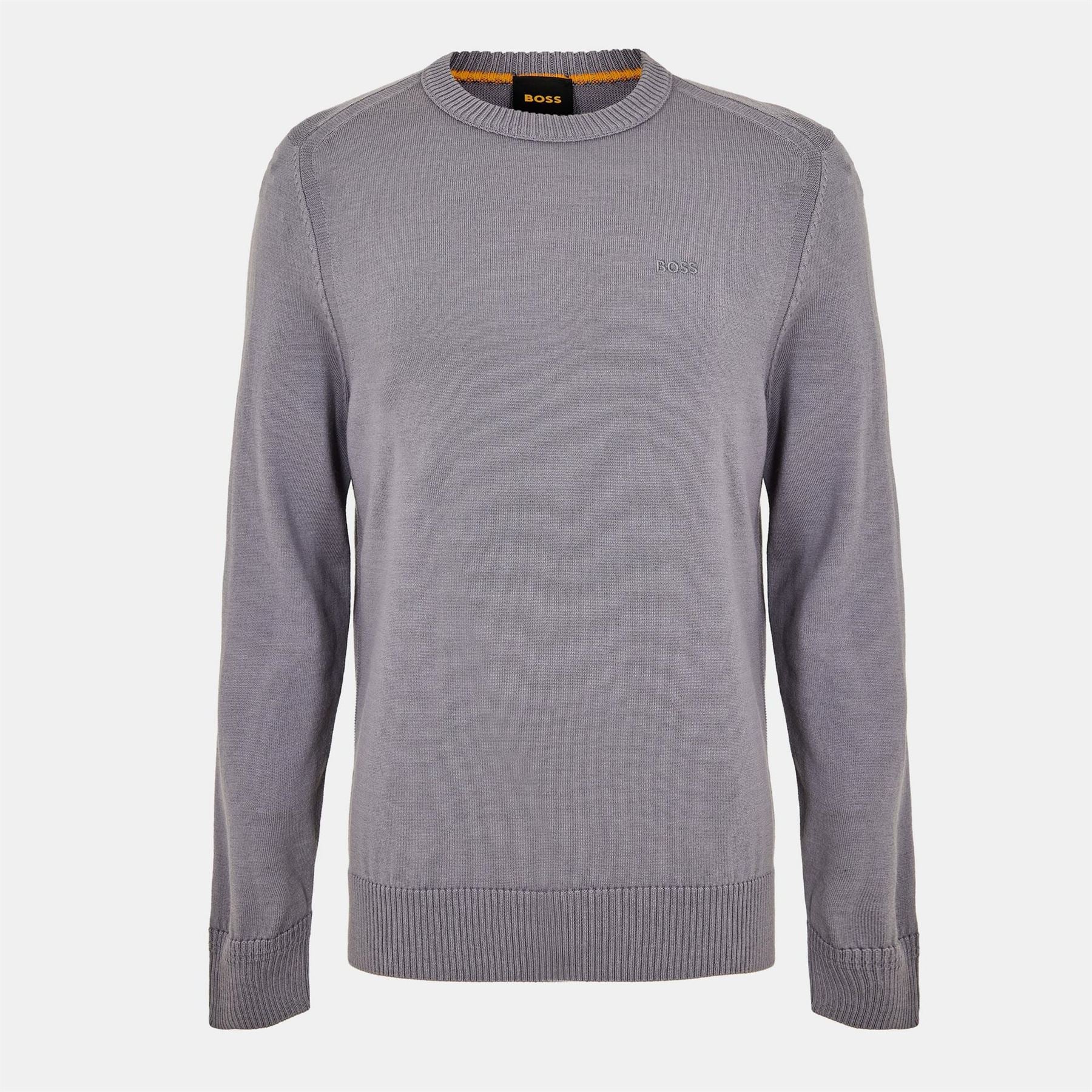 Boss Embroidered Crew Neck Ribbed Collar Long Sleeve Sweater