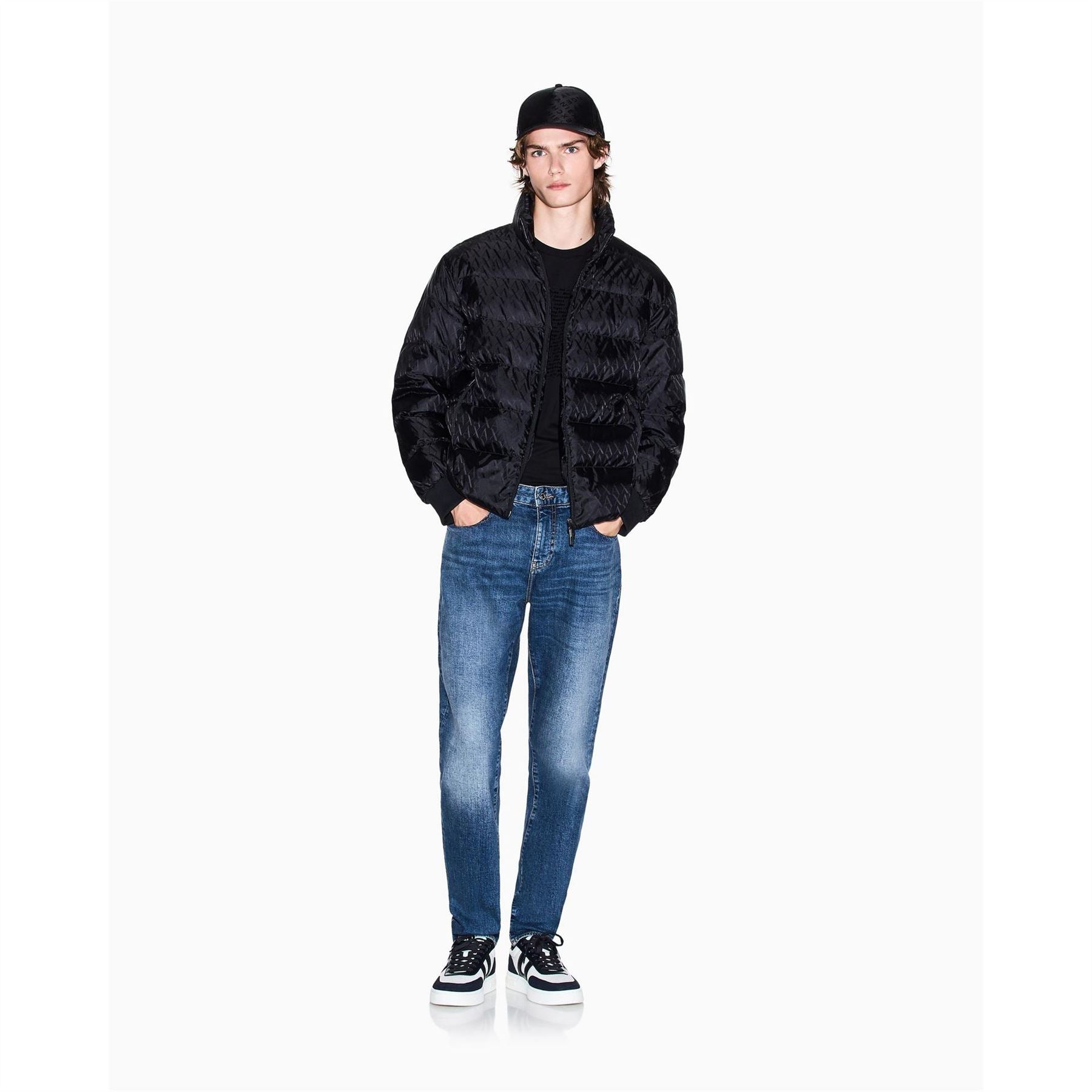 Armani Exchange Exchange Solid Patterned Ribbed Cuff Down Jacket