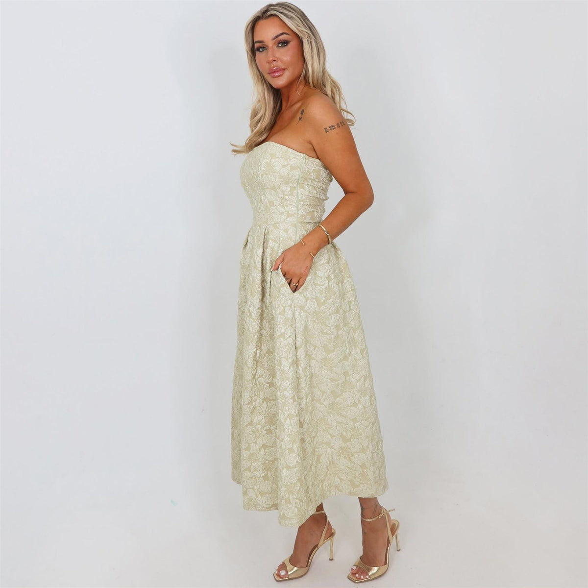 AX Paris Floral Jacquard Bandeau A Line Midi Dress