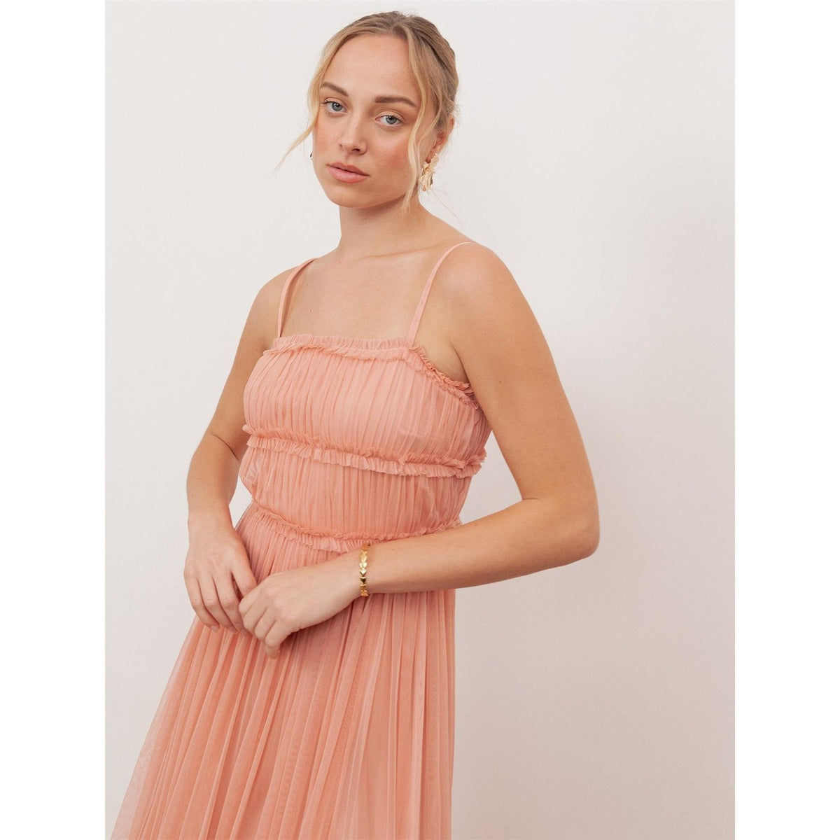 Anaya With Love With Love Recycled Peach Tulle Square Neck Strappy Maxi Dress