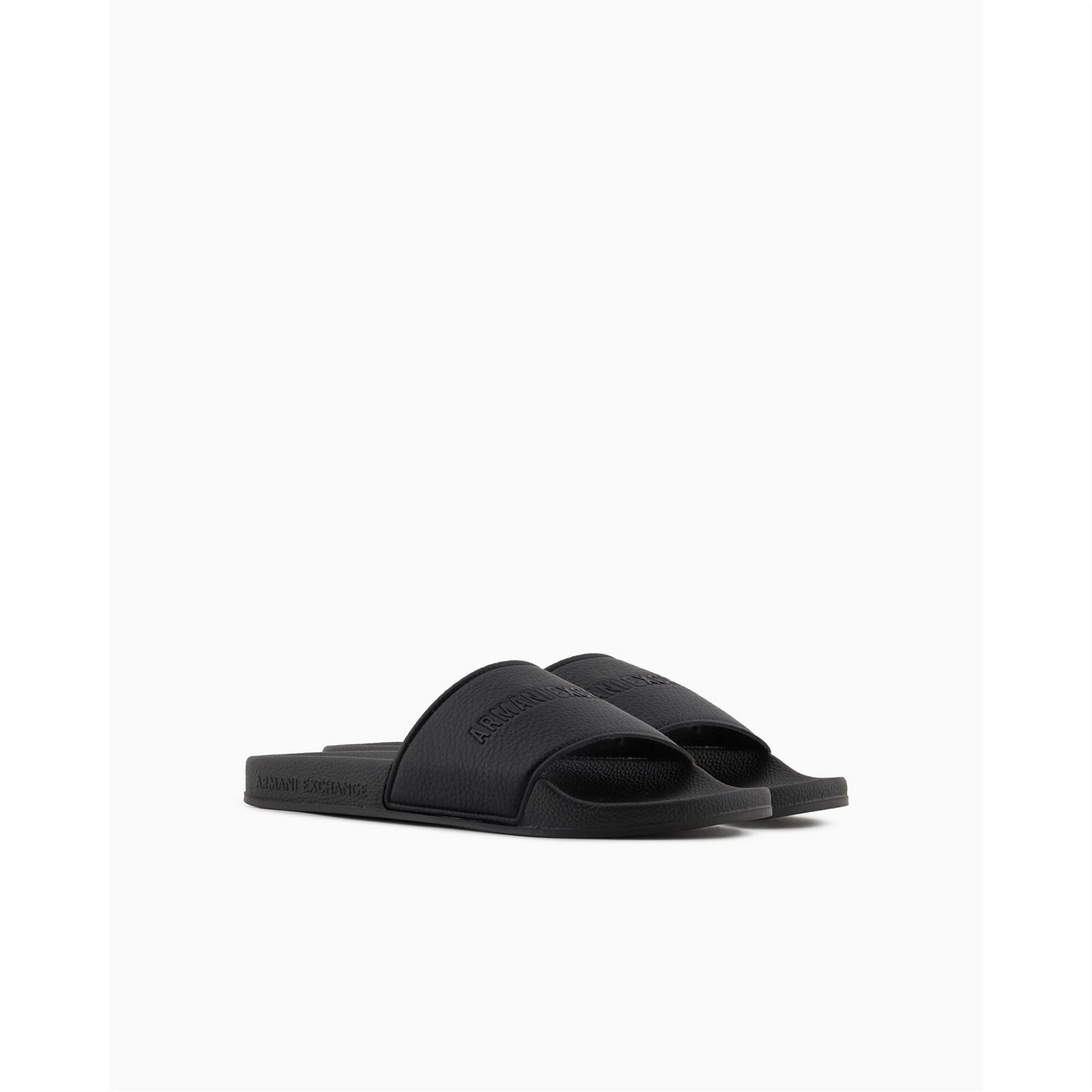 Armani Exchange Exchange Textured Open Toe Flat Slides