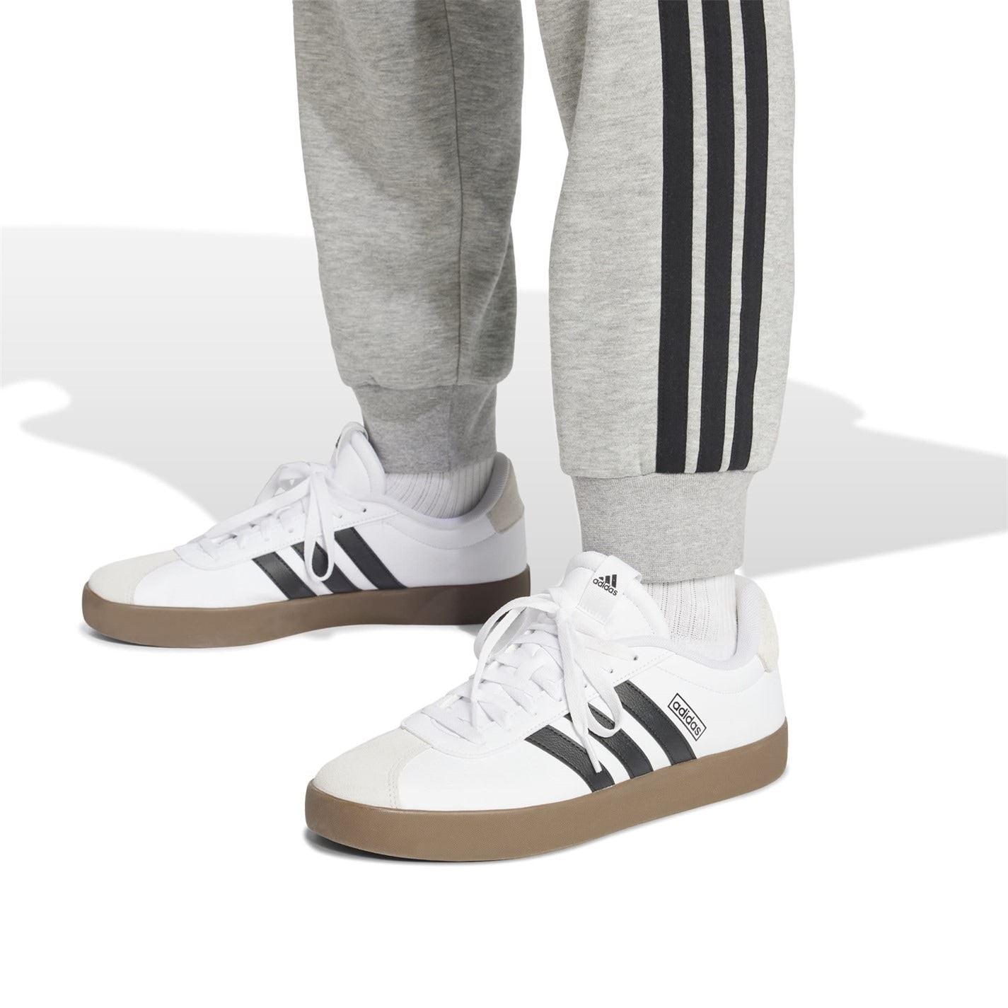 adidas Fleece Tapered Cuff 3 Stripes Joggers M