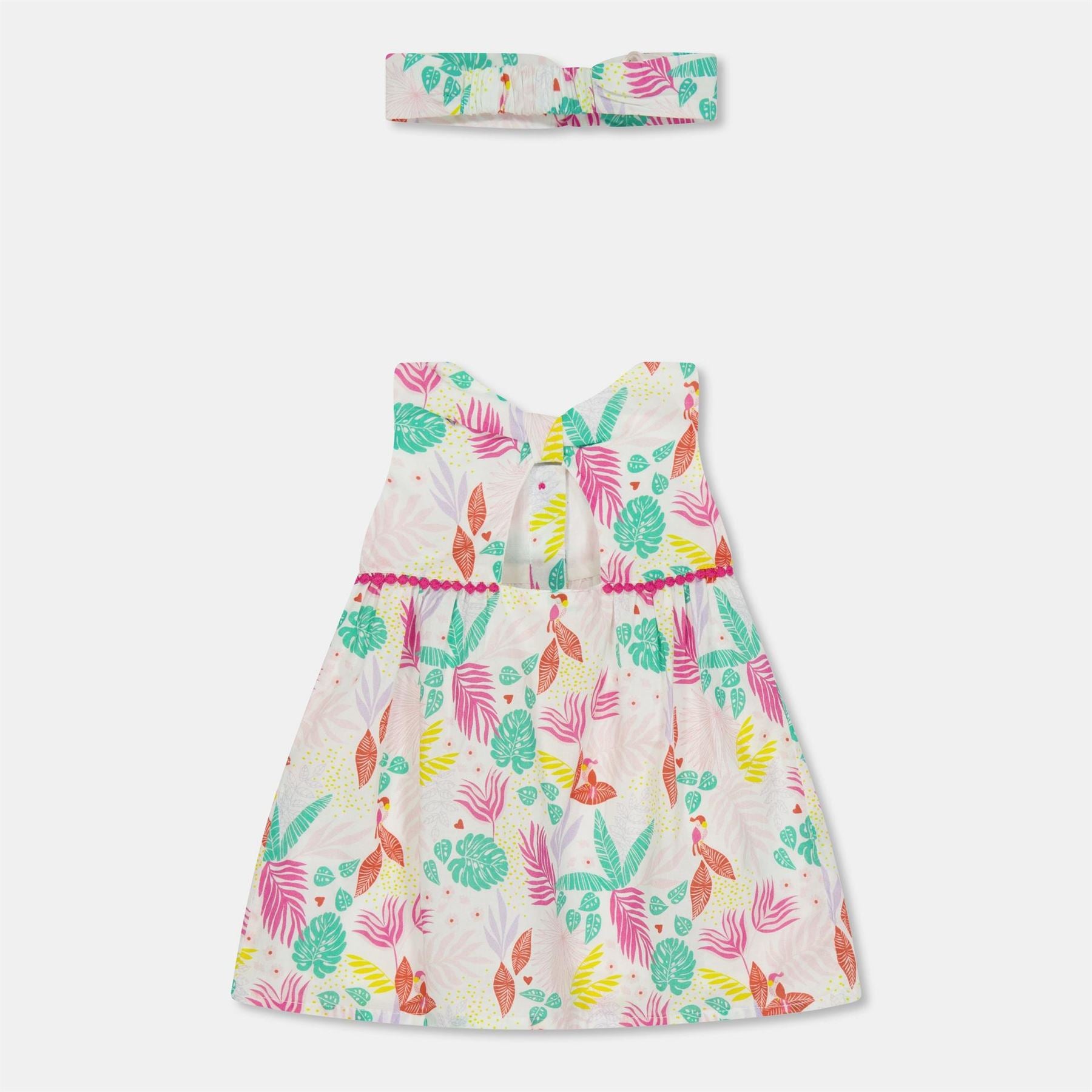 Carrement Beau Tropical Patterned Sleeveless Mini A-Line Dress with Hair Band