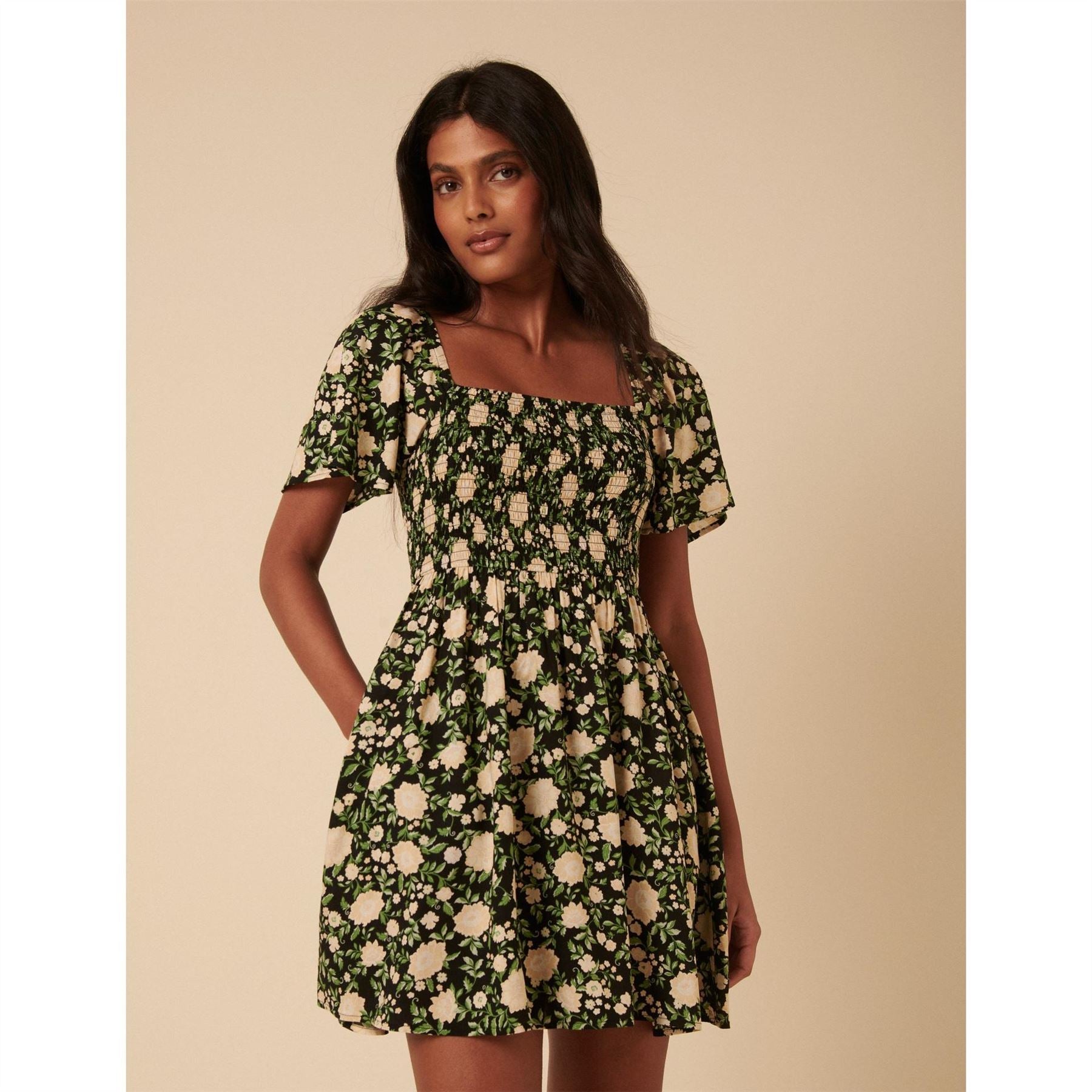 Nobodys Child Bella Square Neck Short Sleeve Mini Dress