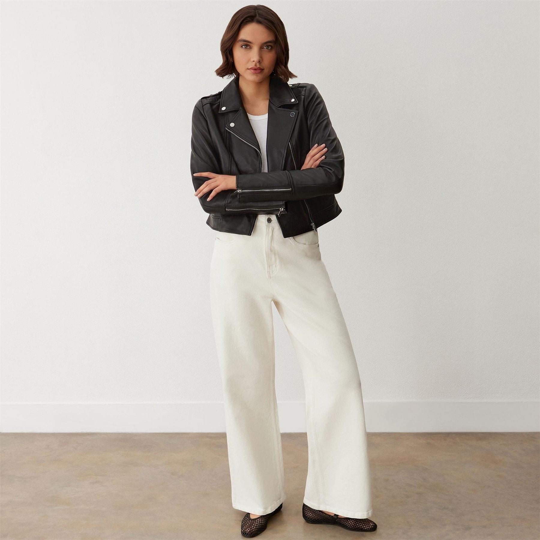 Finery Faith Leather Long Sleeve Biker Jacket