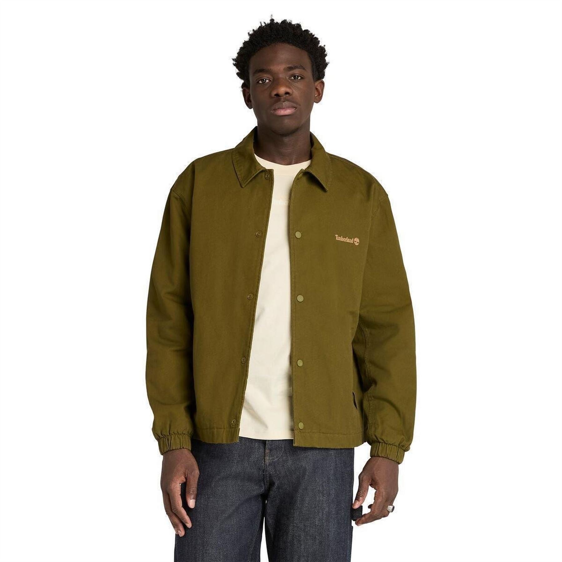 Timberland Coach Solid Patterned Snap Button Slant Pocket Overshirt